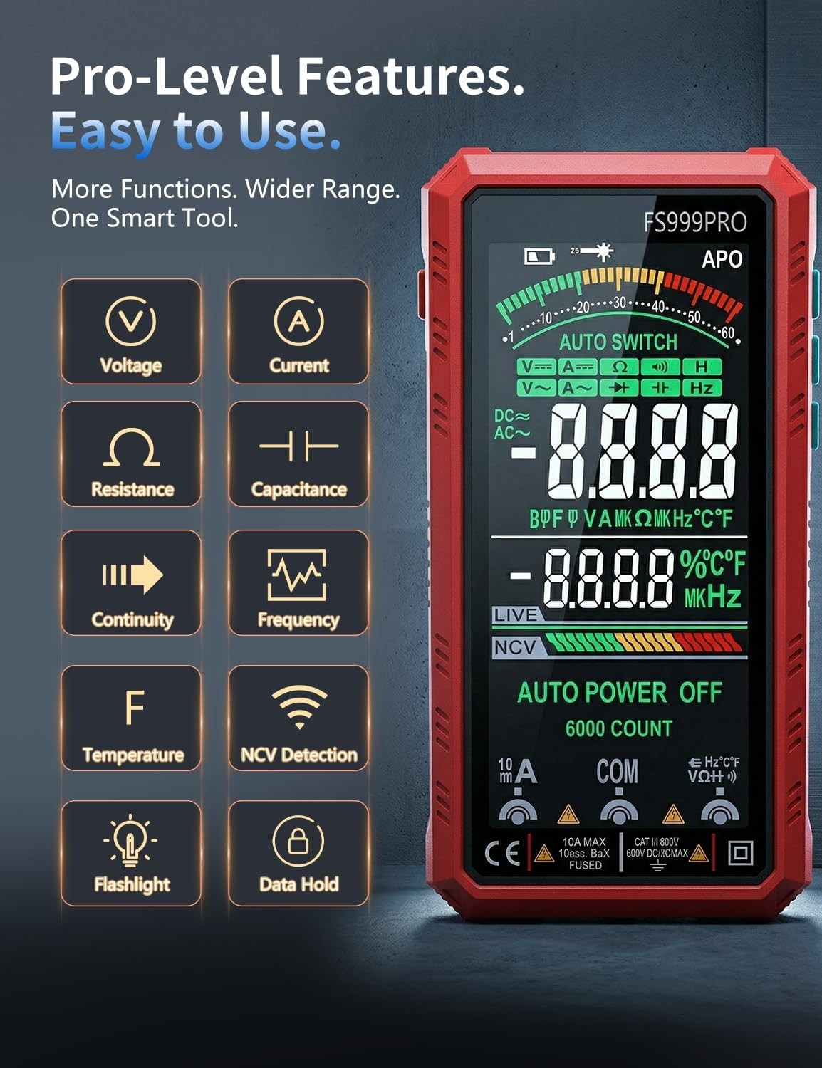 Digital Multimeter, Auto-Ranging Smart Electrical Tester, 6000 Counts TRMS, U…