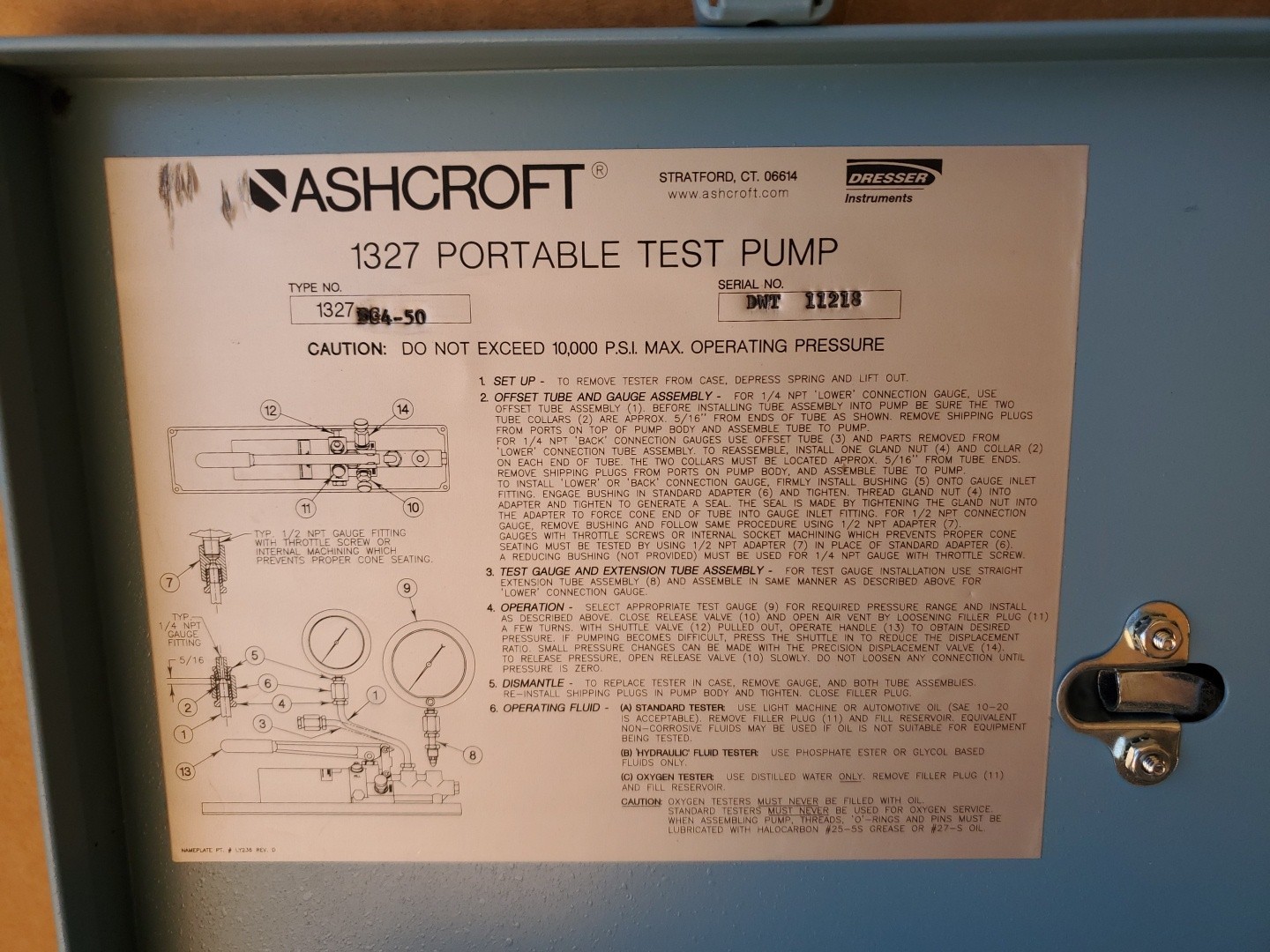 Ashcroft Portable Dead Weight Tester 5,000lb Hydraulic Pressure 1327 DG4-50