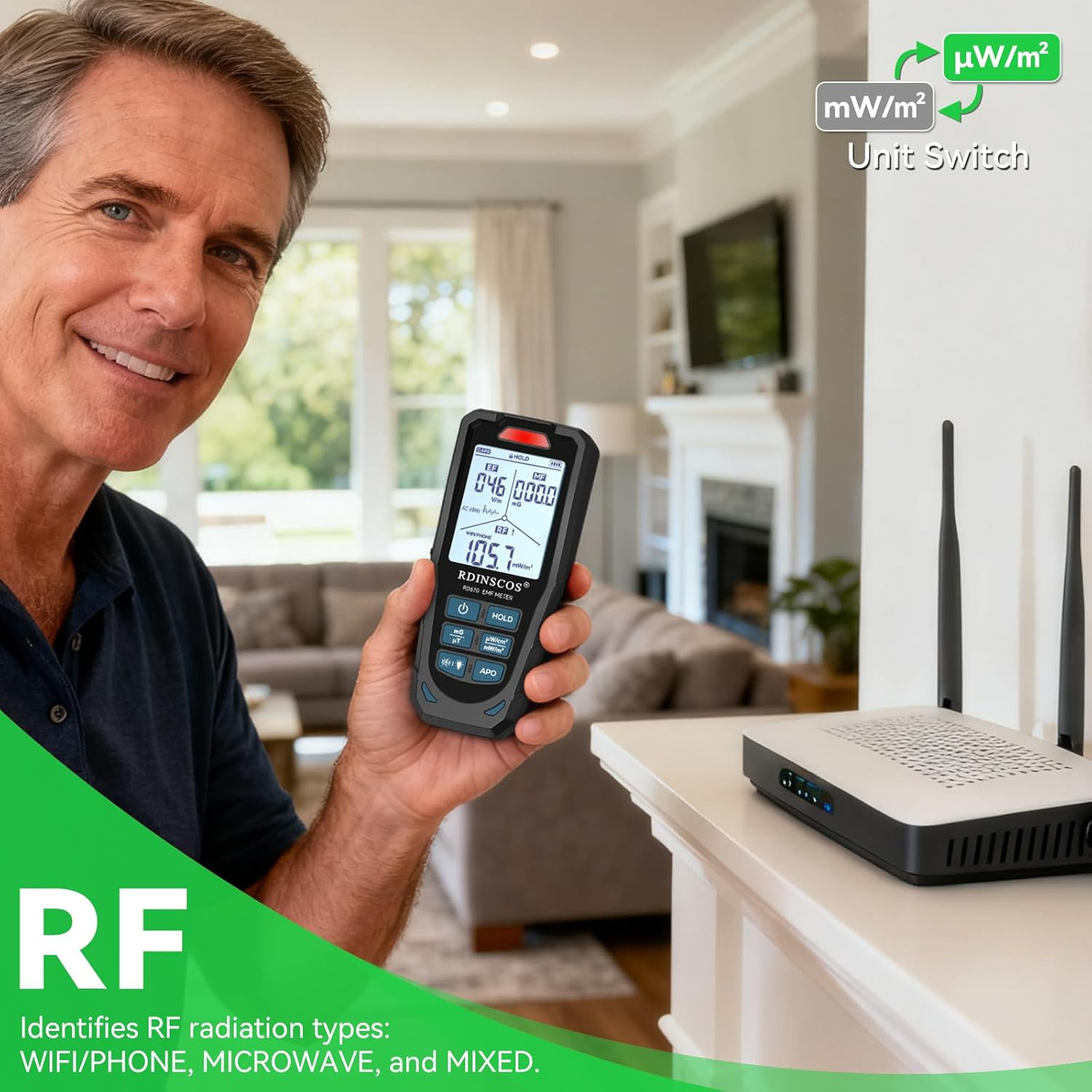 EMF Meter 5G RF Detector – Electric, Magnetic & Radio Frequency Field Tester up
