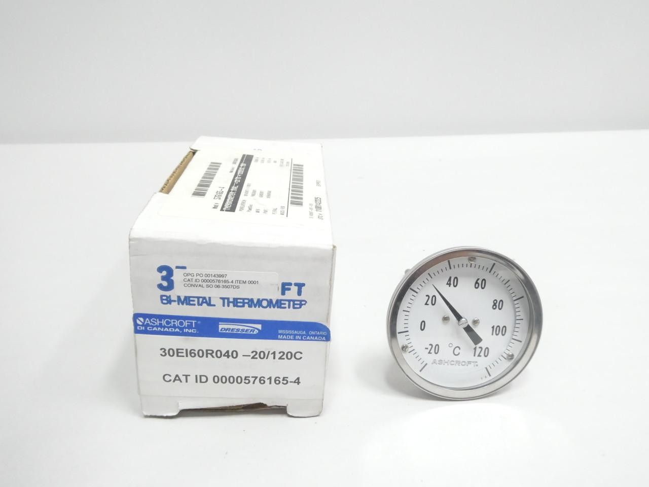 Ashcroft 30EI60R040-20/120C Bimetal Thermometer 3in 4in -20-120c 1/2in Npt