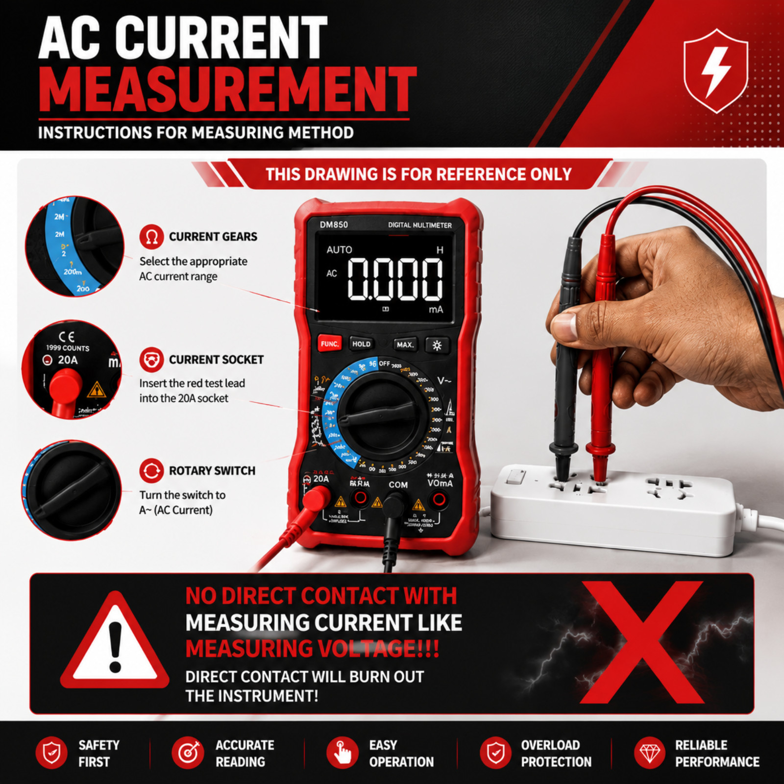 DM850 Professional Digital Multimeter 1999 Auto AC/DC Votage Tester Ohm Current