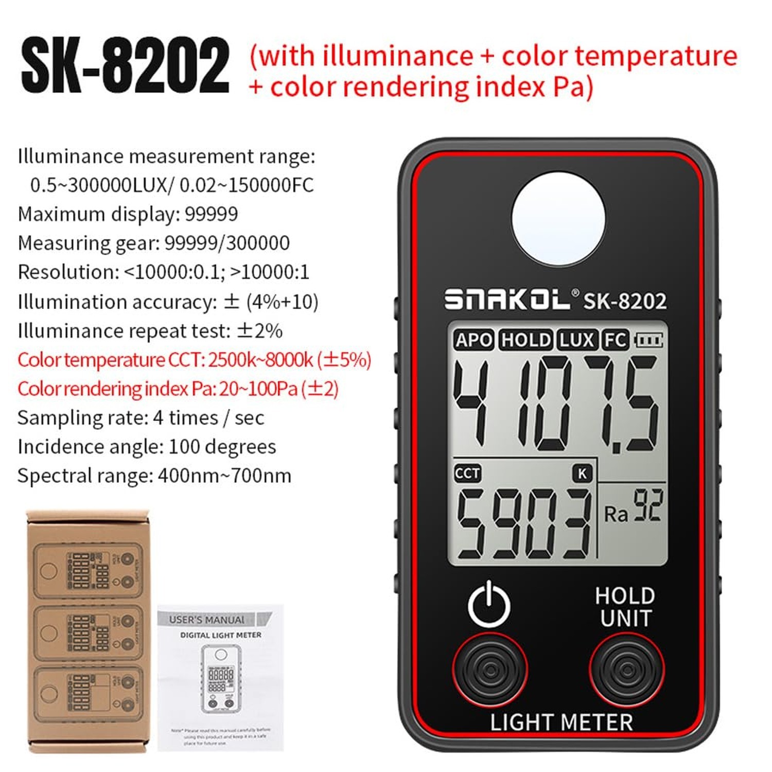 Color Temperature Tester High Precise Illuminance Meter 0.5-300000LUX LED Ill…