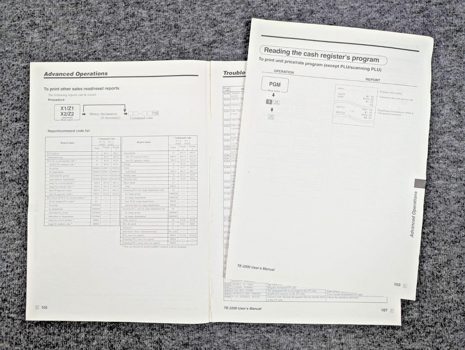 Casio TE-2200 OEM Cash Register Instruction Manual English & Spanish