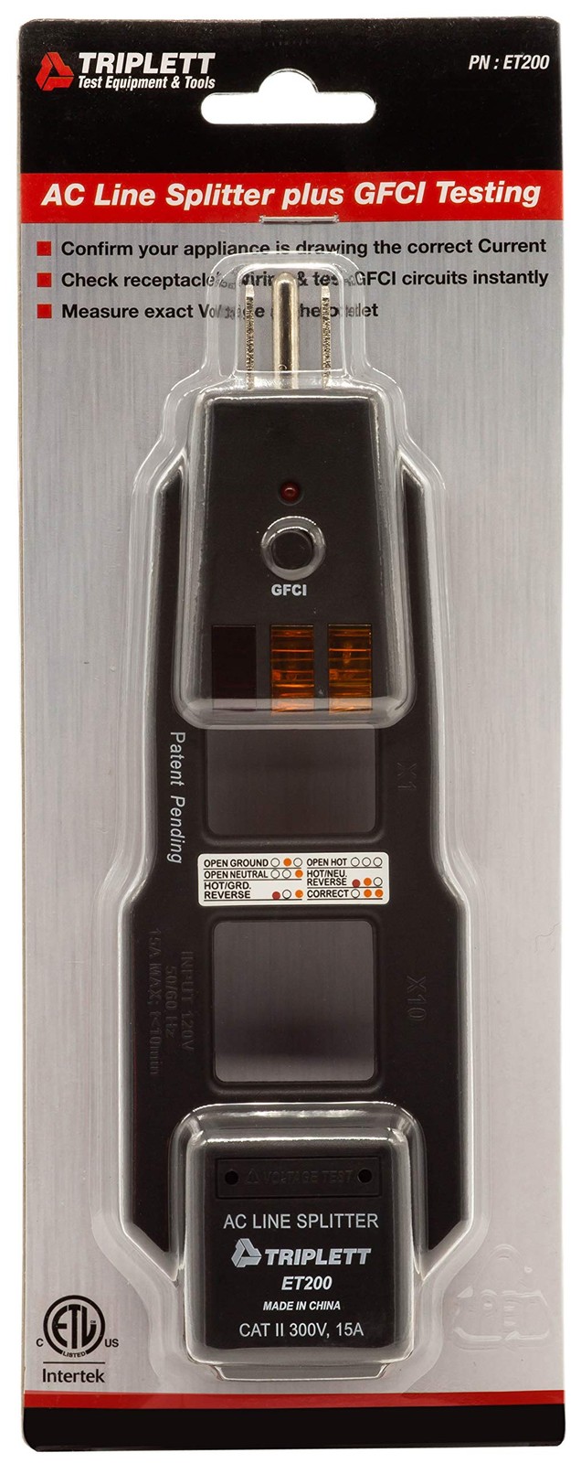 ET200 AC Line Splitter and GFCI Outlet/Receptacle Tester with 5 Visual Indica…