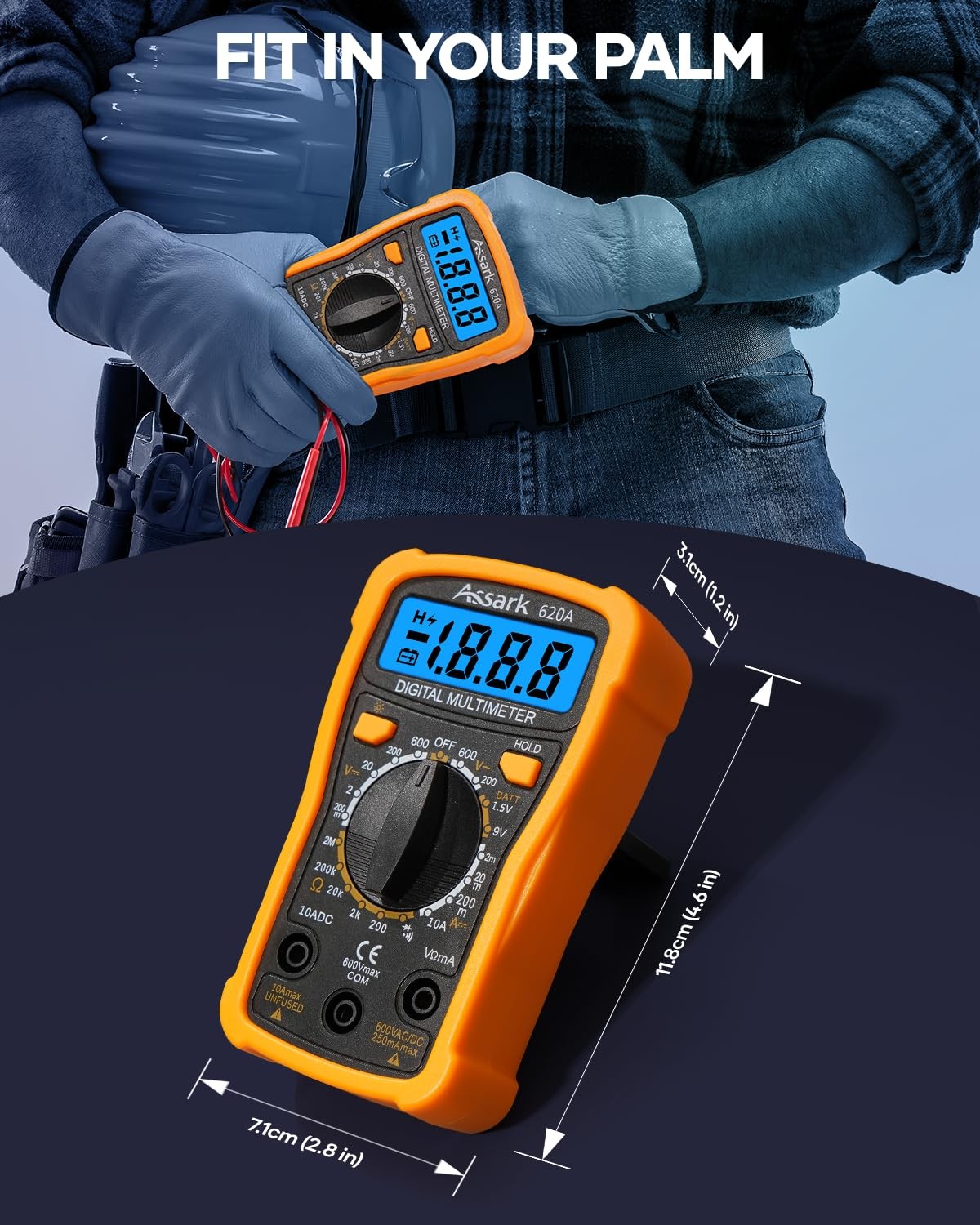 Digital Multimeter 2000 Counts AC DC Volt Current Tester LCD Data Hold