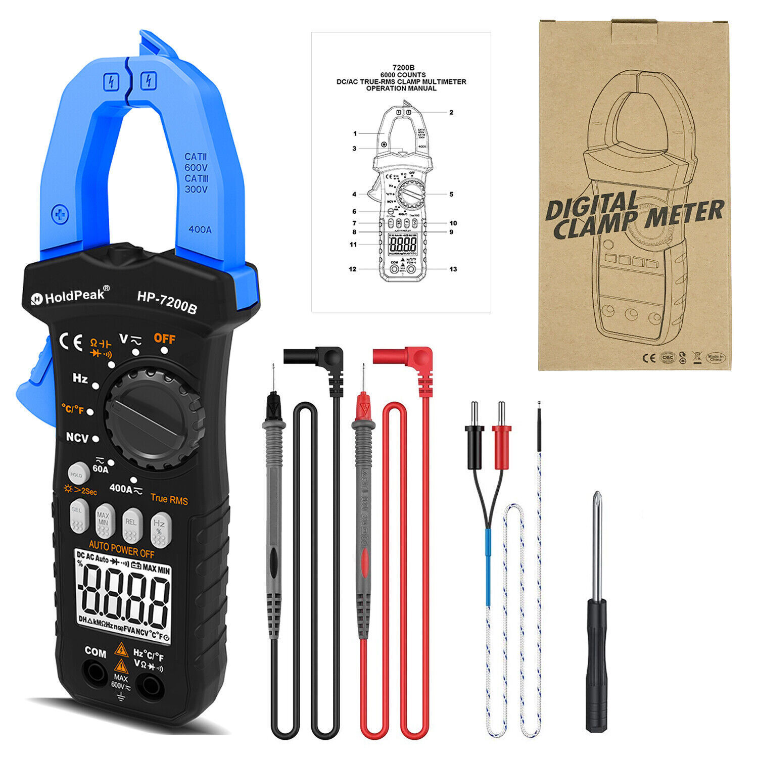 Clamp Meter TRMS 6000 Counts NCV Digital Clamp Multimeter DC AC Current Volt Amp