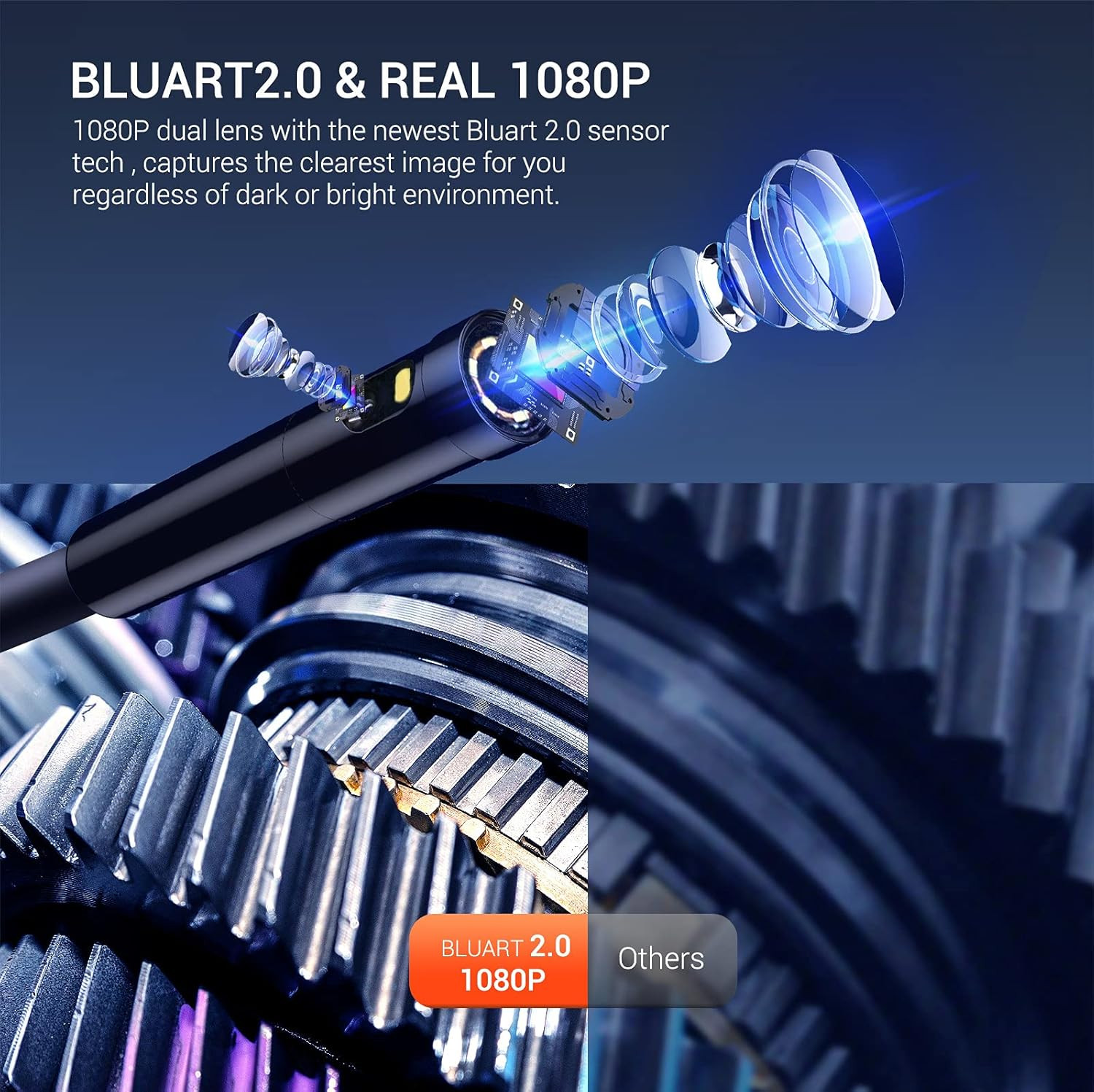 DEPSTECH Dual Lens Industrial Endoscope, 1080P Digital Borescope Inspection Came