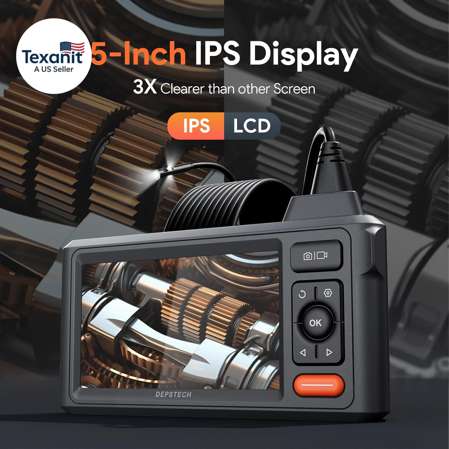 50Ft Sewer Camera, 1080P HD Triple Lens Borescope, 5″ IPS Screen Endoscope with