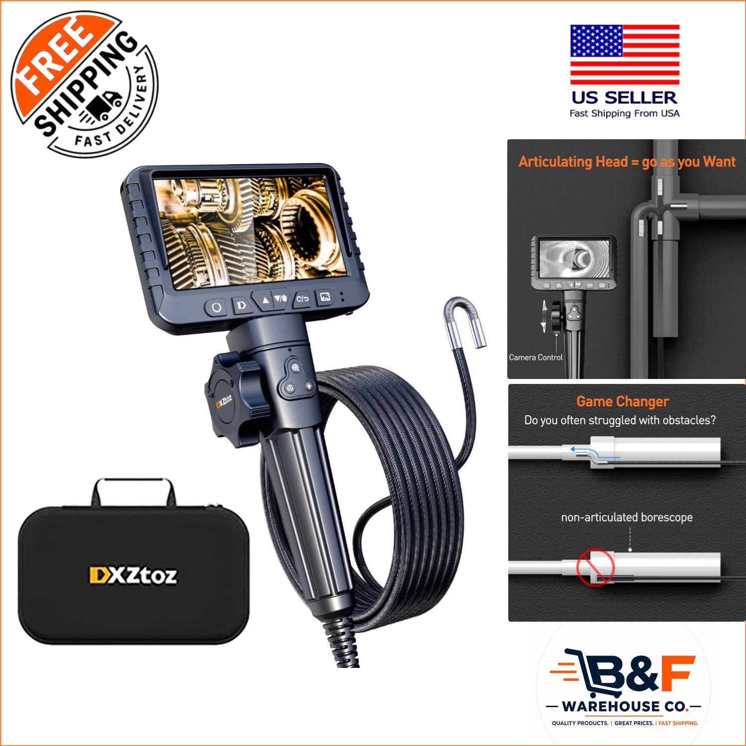 Versatile 10FT Industrial Borescope Camera – Autofocus & 8X Zoom, Waterproof