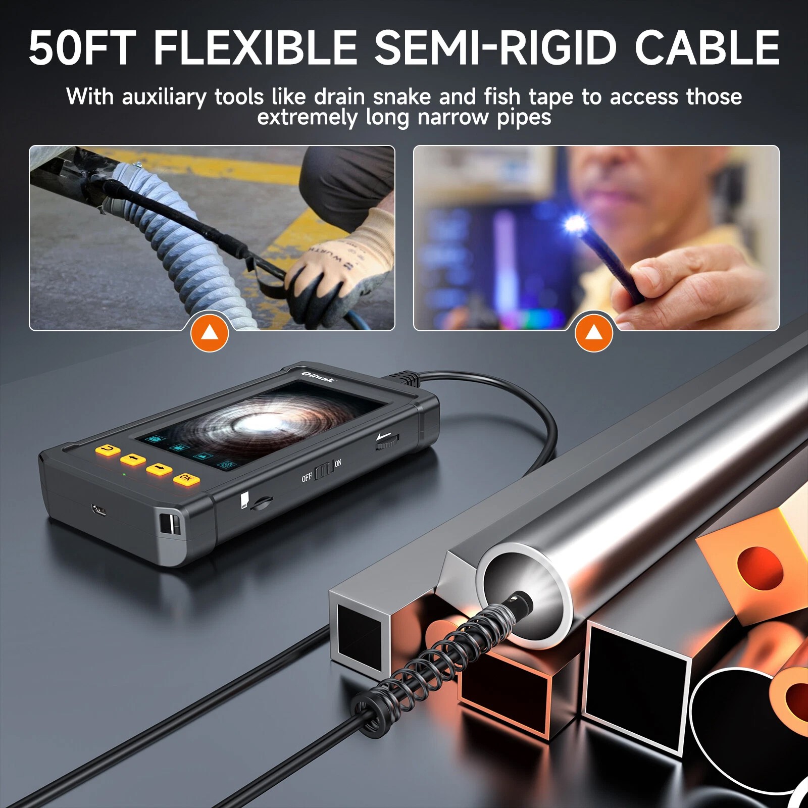 1080P HD Industrial Endoscope Borescope LCD 4.3″ 8.5mm Inspection Snake Camera