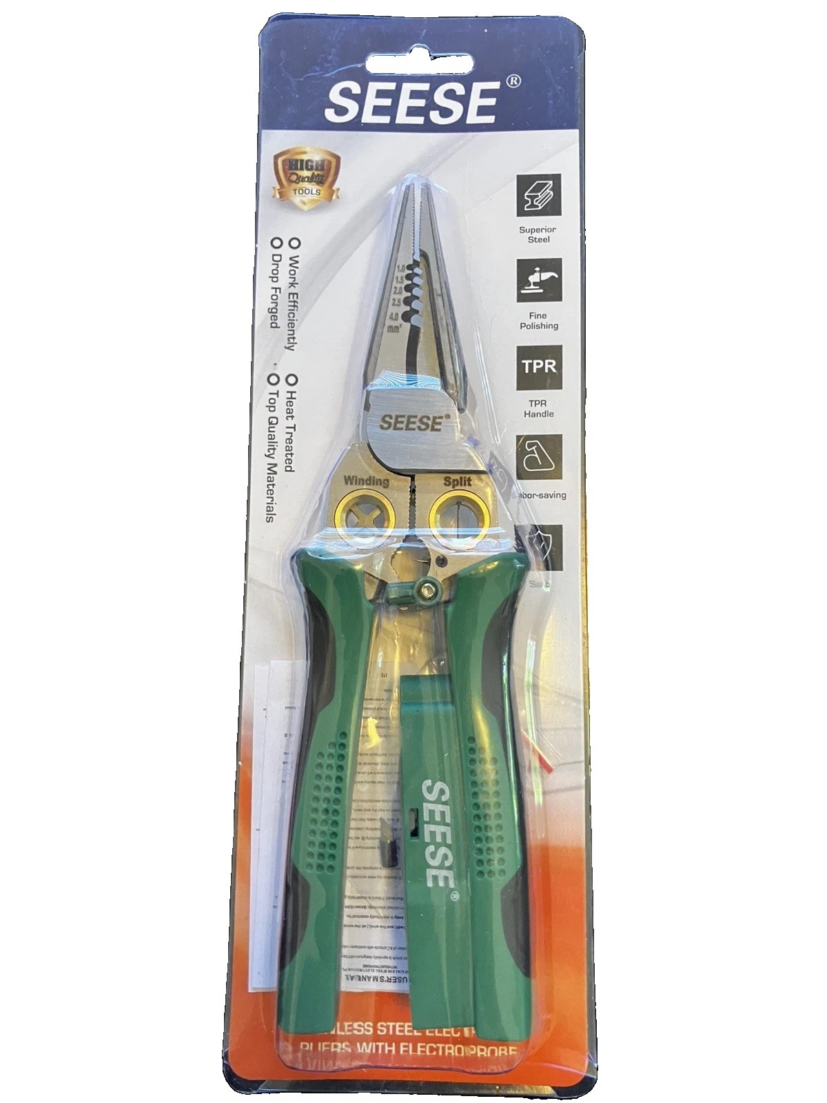 SEESE 8-in-1 Wire Stripper Pliers: Compact Portable Multi-Function Green NEW