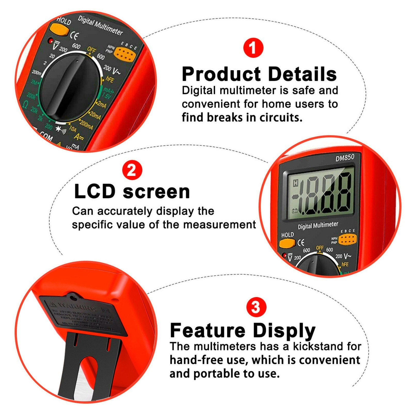 Digital Multimeter Voltmeter DM850 AC DC Ammeter Ohmmeter Volt Meter Tester Ohm