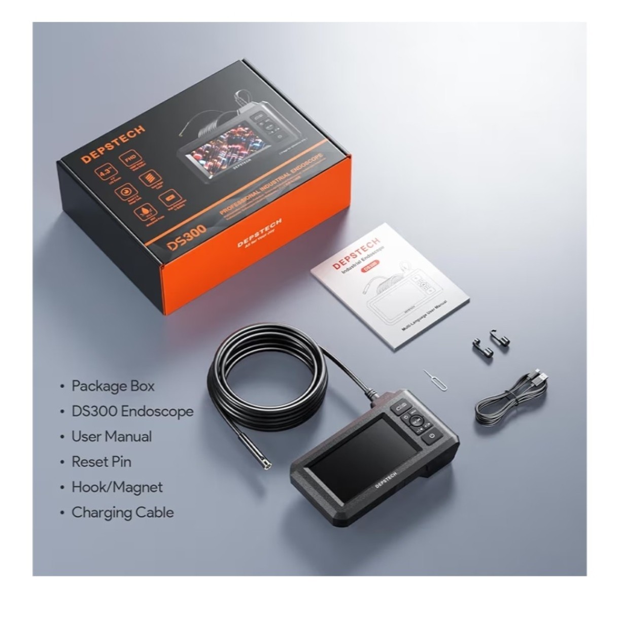 DEPSTECH Dual Lens Endoscope Camera, 1080P HD Digital Camera with Light, 4.3”