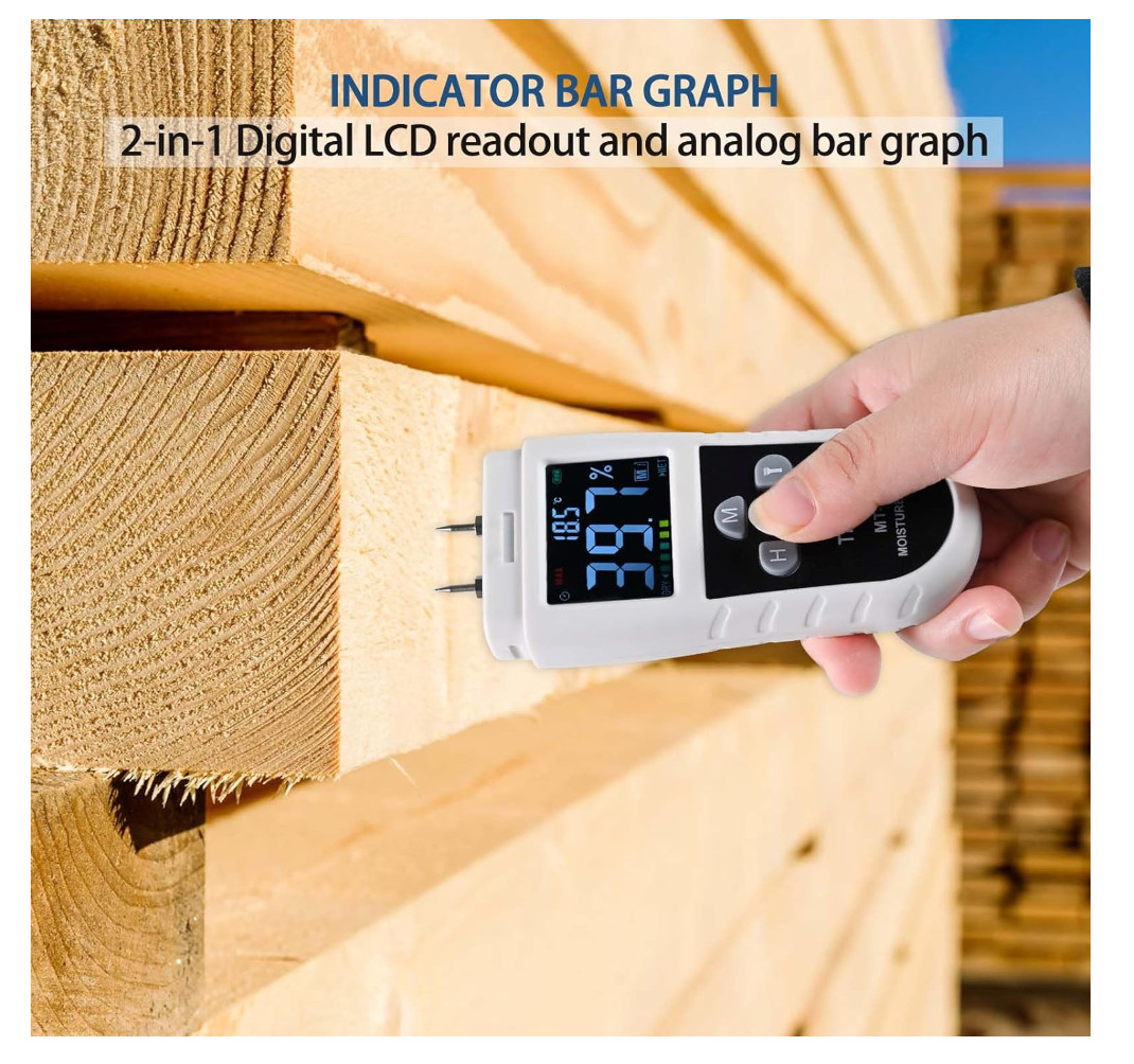 Wood Moisture Meter with Flashlight, Water Leak Detector, Moisture Tester