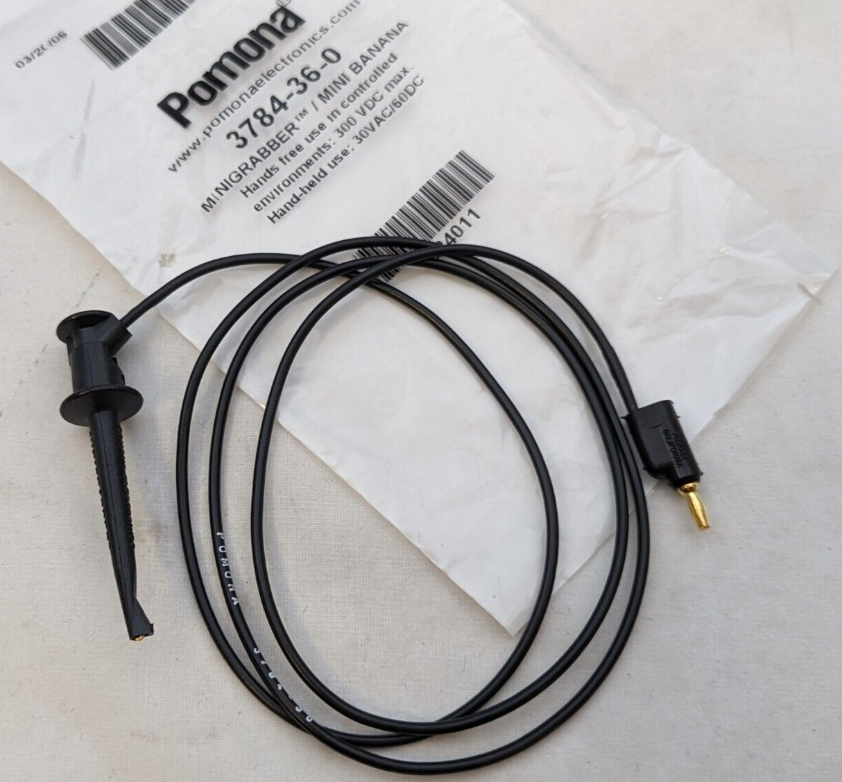 Pomona 3784-36-0 Mini Banana Plug to mini Grabber, Black 36in