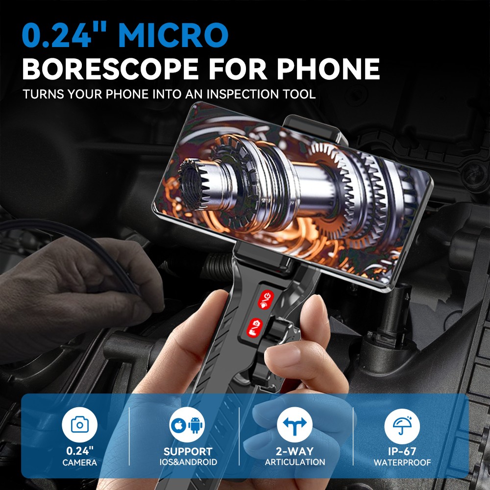 DEALS 2026 2-Way 360° Inspection Camera Articulating Borescope Phones Semi Rigid