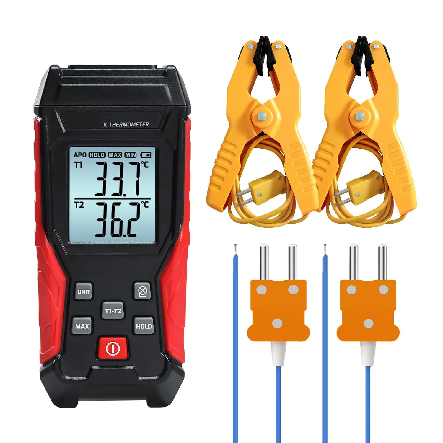 Digital Thermometer HVAC Dual Channel K Type Temperature Clamp (-328~2501℉) with