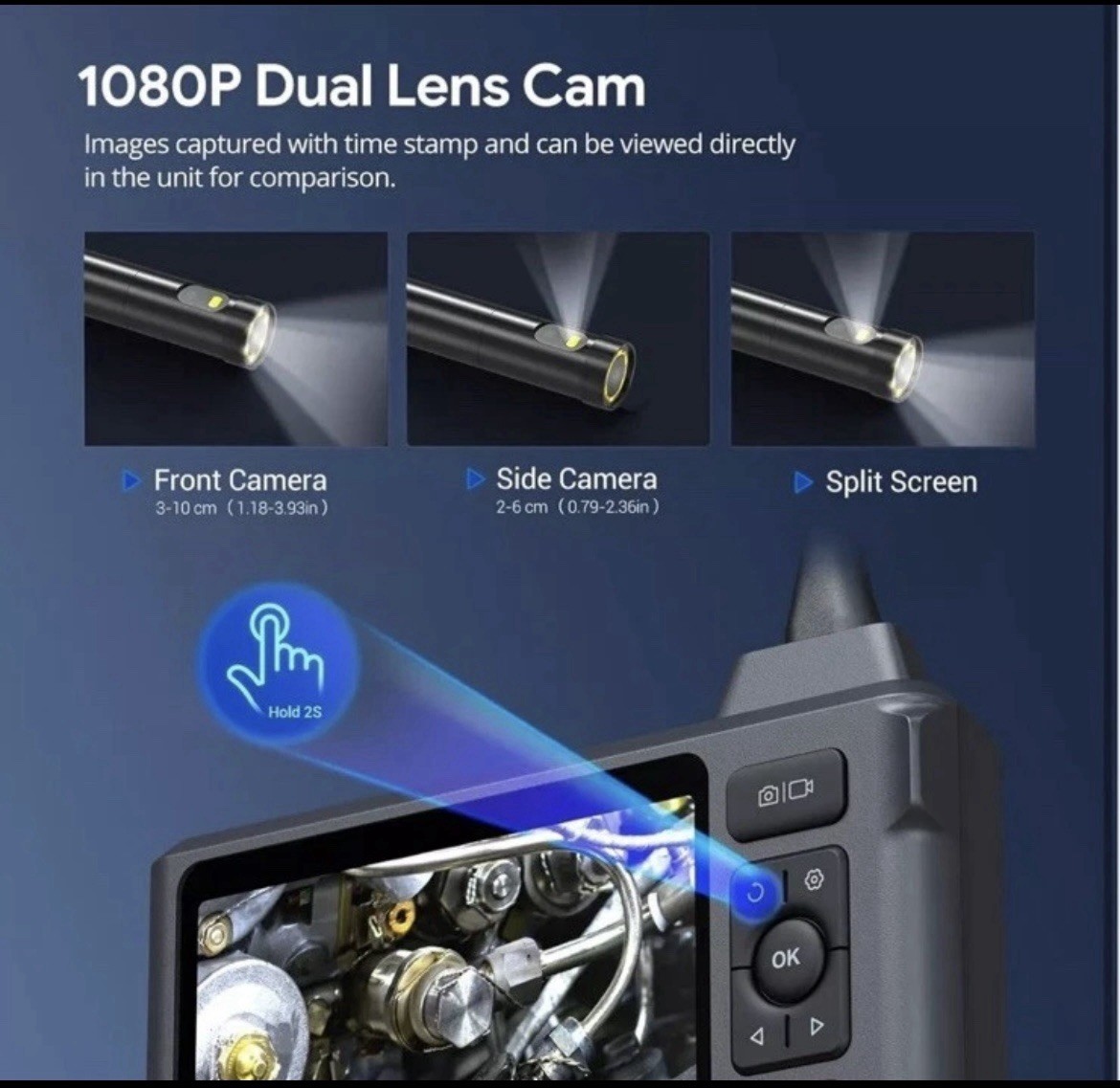 DEPSTECH 1080P Dual Lens Endoscope 7.9mm 50FT Sewer Inspection Camera with Case.
