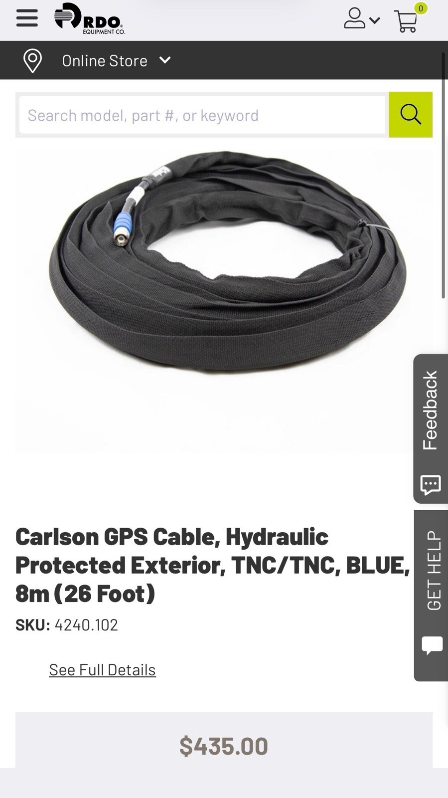 Carlson GPS Cable, Hydraulic Protected Exterior, TNC/TNC, BLUE, 8m (26 Foot)