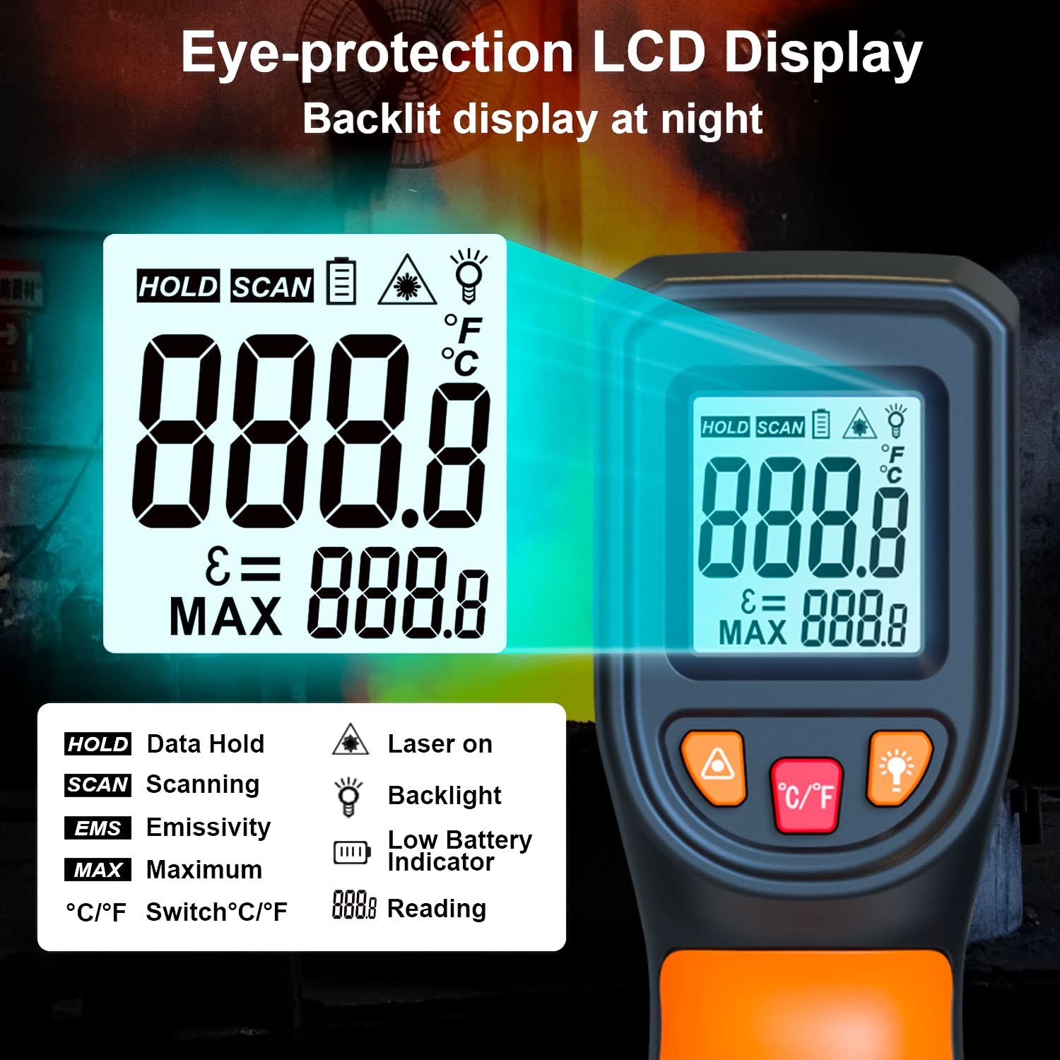 Upgraded Digital Infrared Thermometer Gun -58°F~1112°F, Handheld Non Contact H