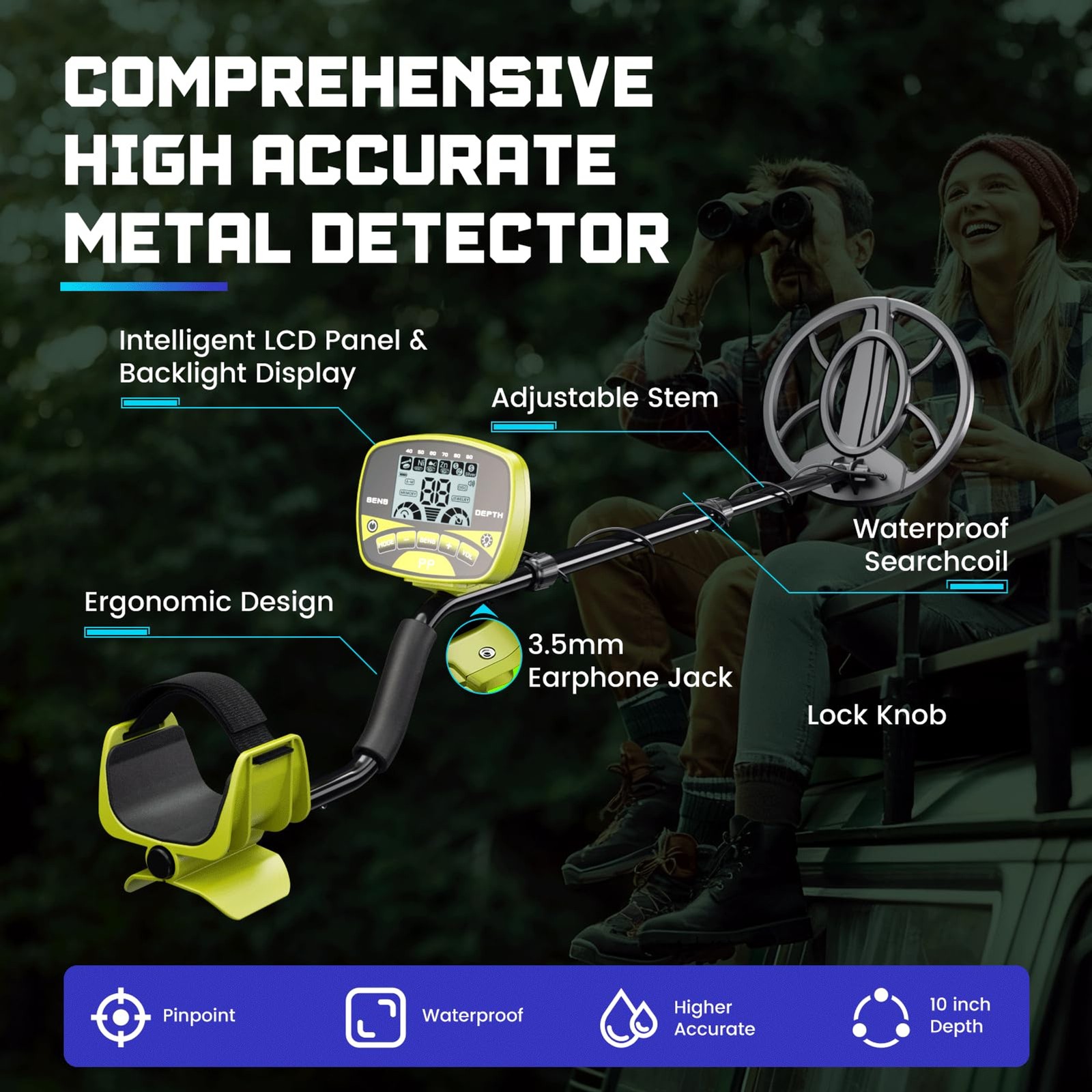 Metal Detector for Adults & Kids Professional Cordless Gold Detector 5 Modes, Ad