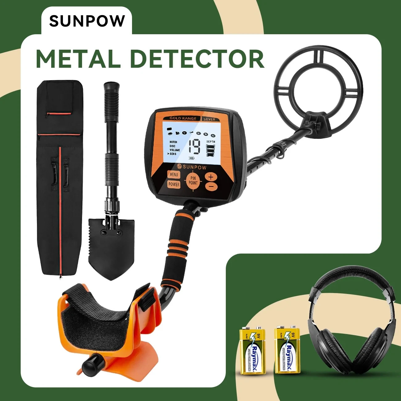 Sunpow OT-MD04 Black/Orange Waterproof High Accuracy Waterproof Metal Detector