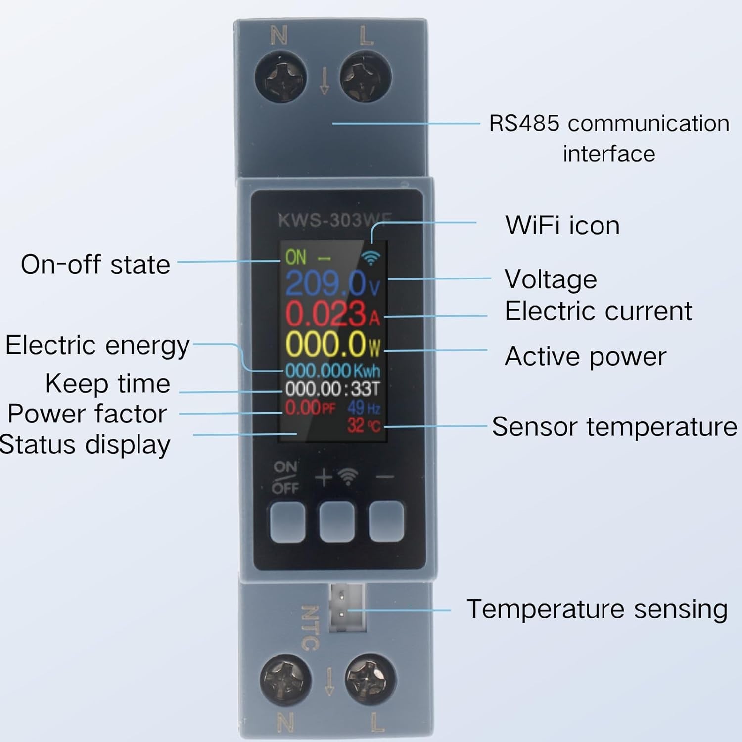 8-in-1 Digital Power Meter for Din Rail Smart Energy Monitor Voltage Current