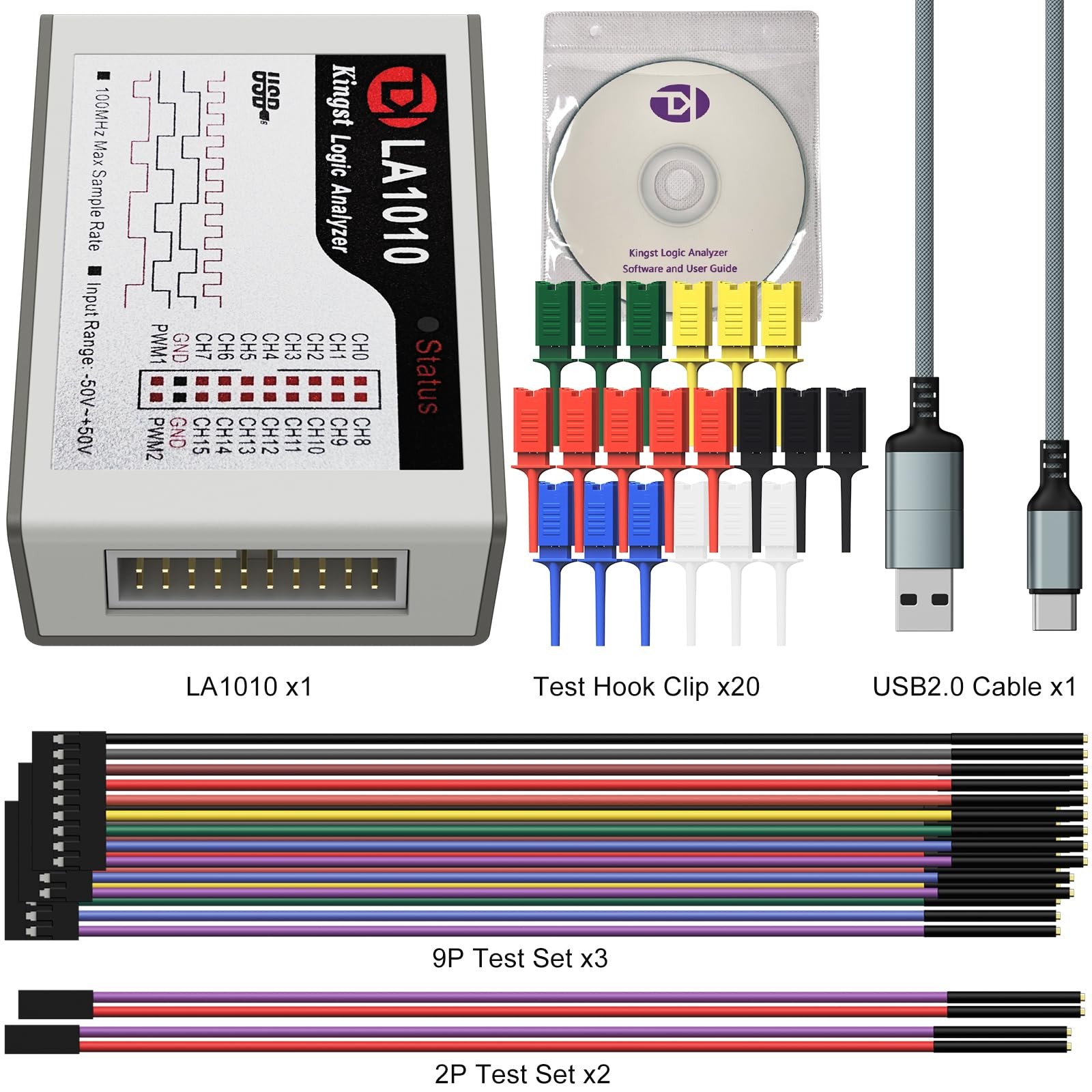 LA1010 USB Logic Analyzer 16 Input Channels 100MHz with The English PC Software