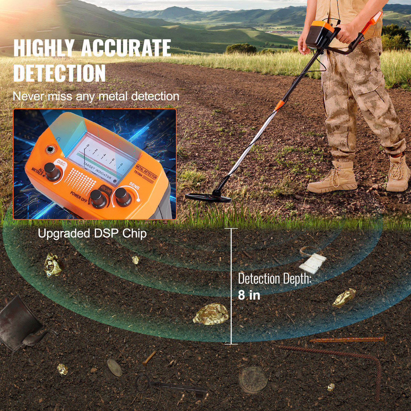 VEVOR Metal Detector for Adults Professional Gold Detector 8 in IP68 Waterproof