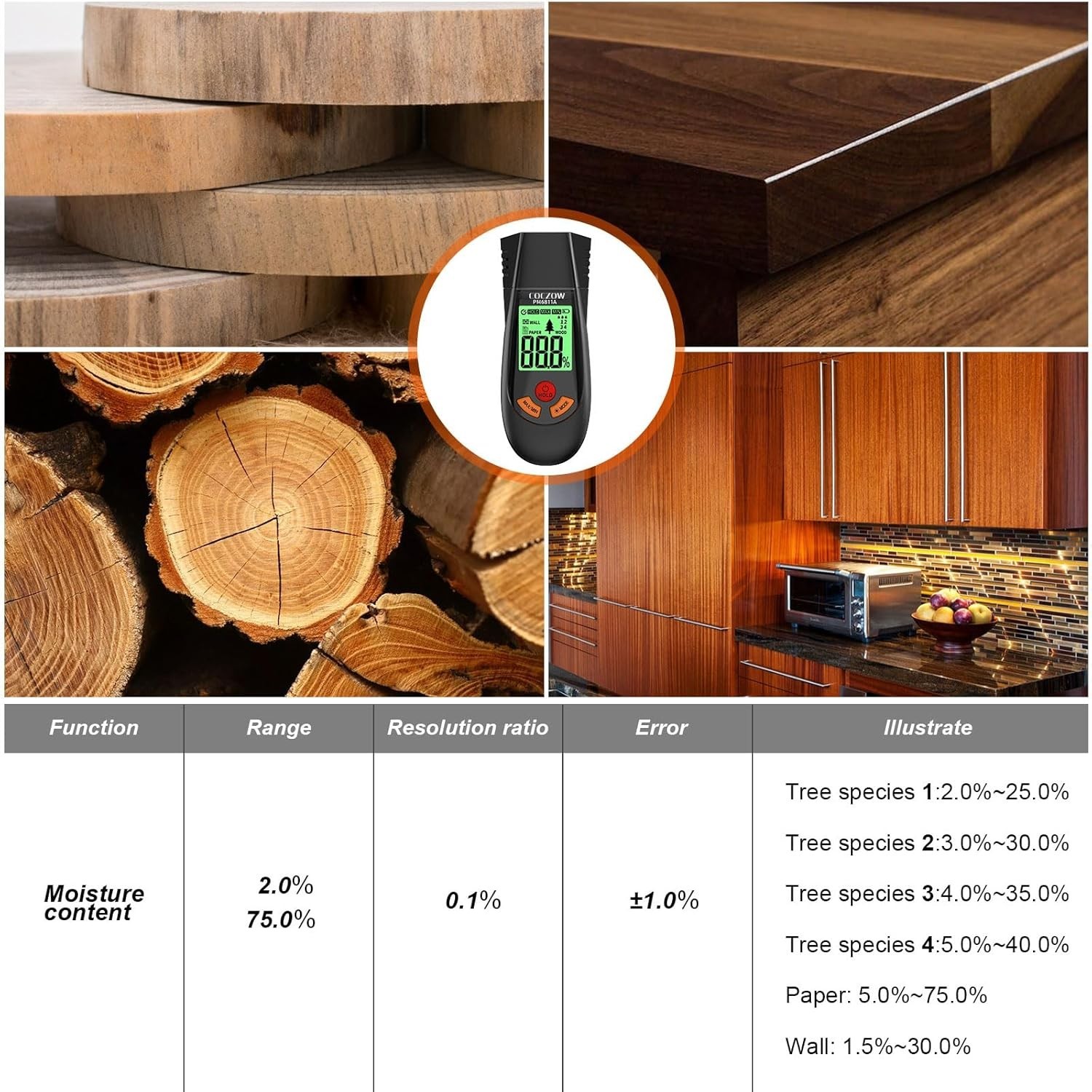 Wood Moisture Meter, with Battery and LCD Display, Suitable for Quick Determi…