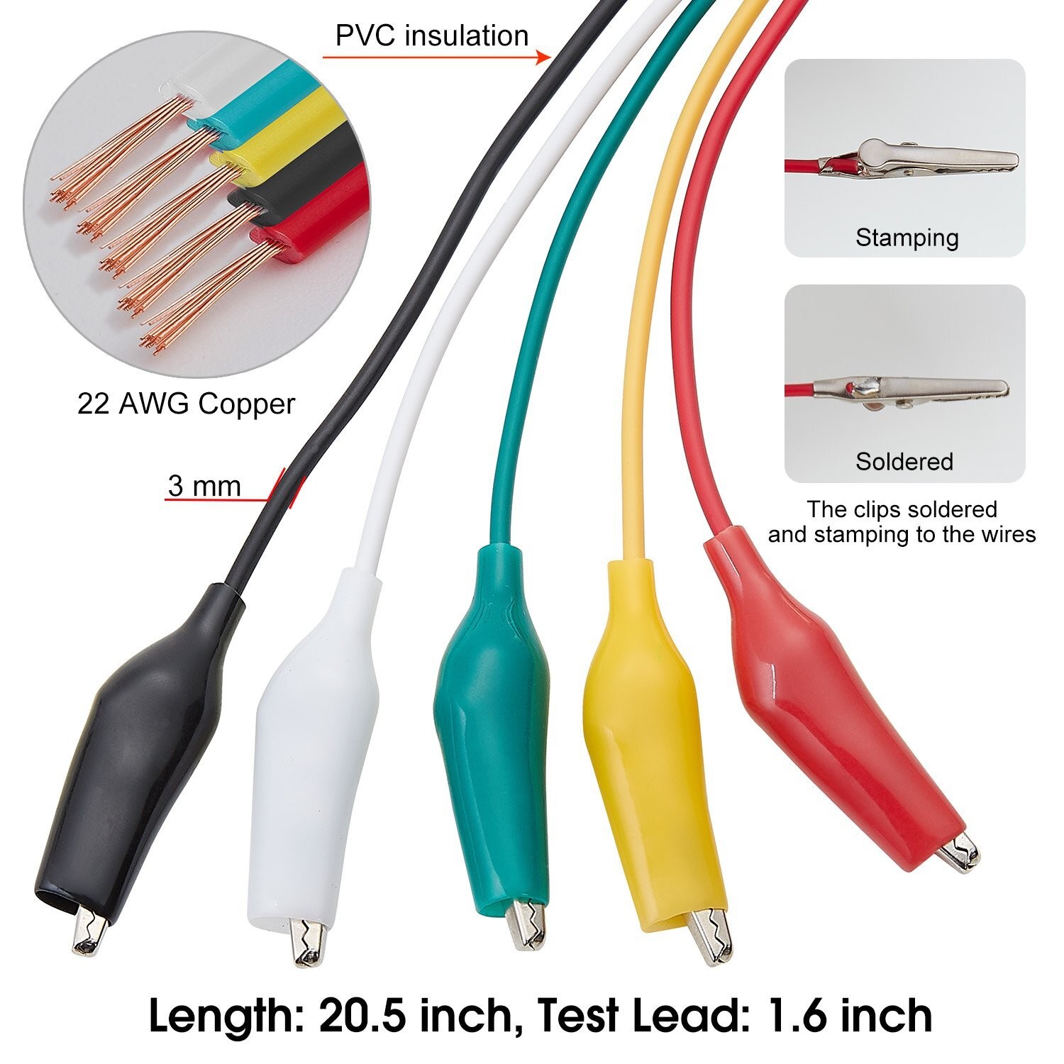 20 Pcs Electrical Jumper Cables Test Leads with Alligator Clips for Circuit new