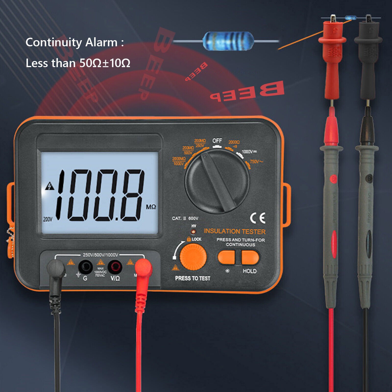 Digital Insulation Tester 250V/500V/1000V DC Voltage/Resistance/Continuity Test