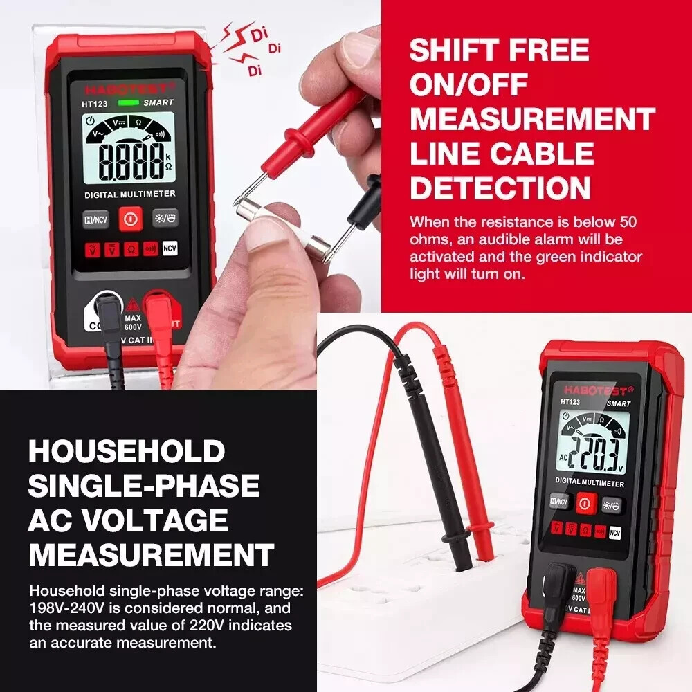 Digital Multimeter Voltmeter AC DC Volt Meter Ohmmeter Auto Range Tester w/Light