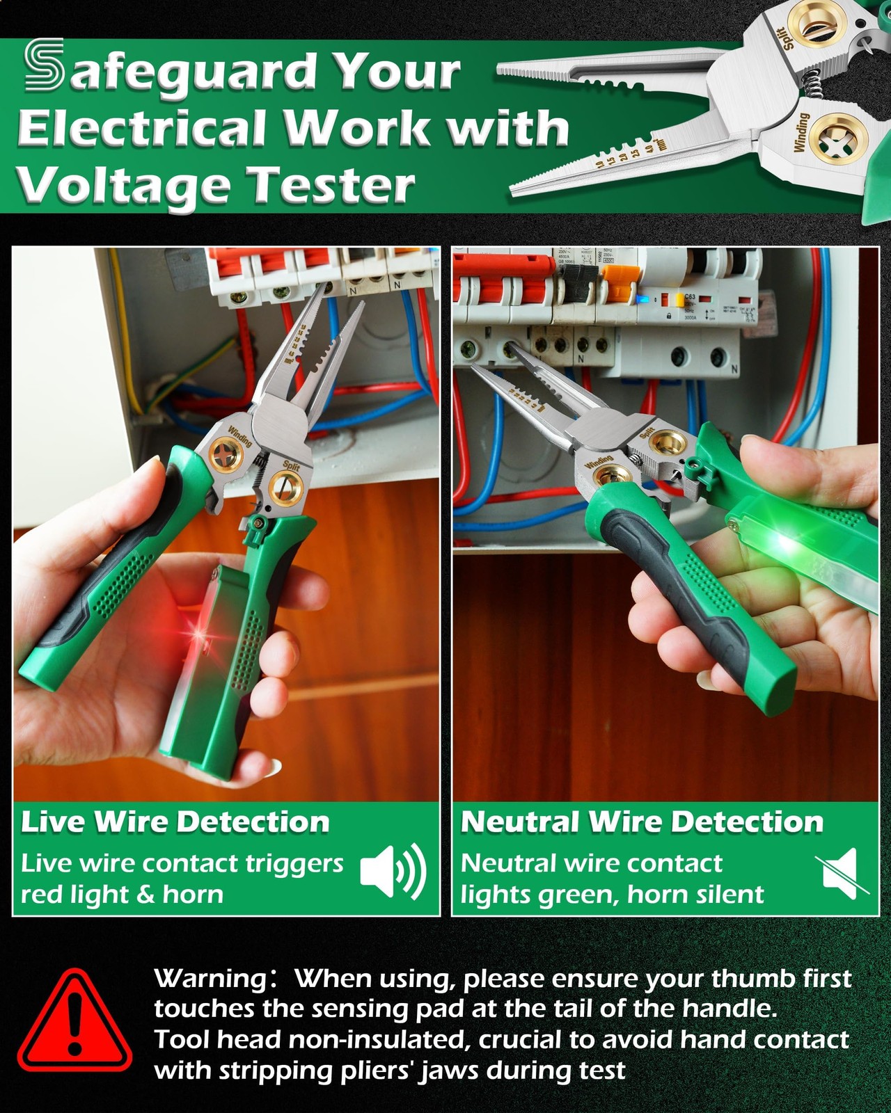 FAITIO 8 In 1 Wire Stripper with Voltage Tester, Strippers/Crimper Green