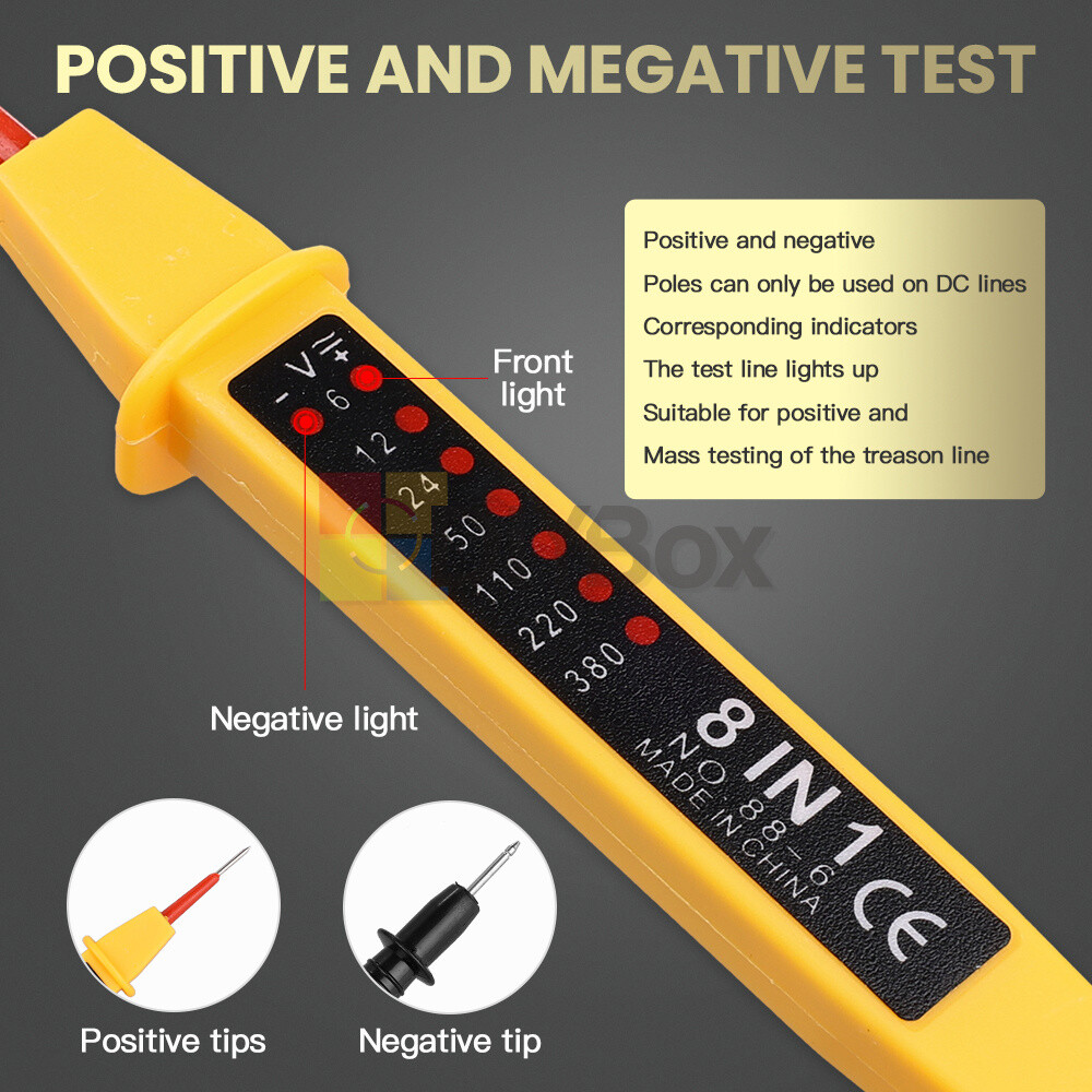 8-In-1 Tester Voltage AC DC 6-380V Auto Electrical Pen Detector With LED Light