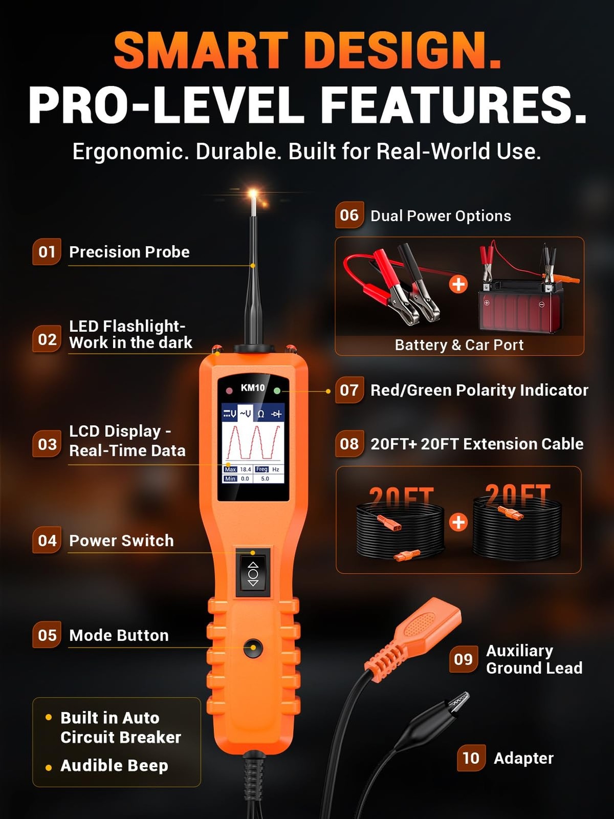 KZYEE KM10 Power Circuit Probe Tester with Live Waveform Display & Component …