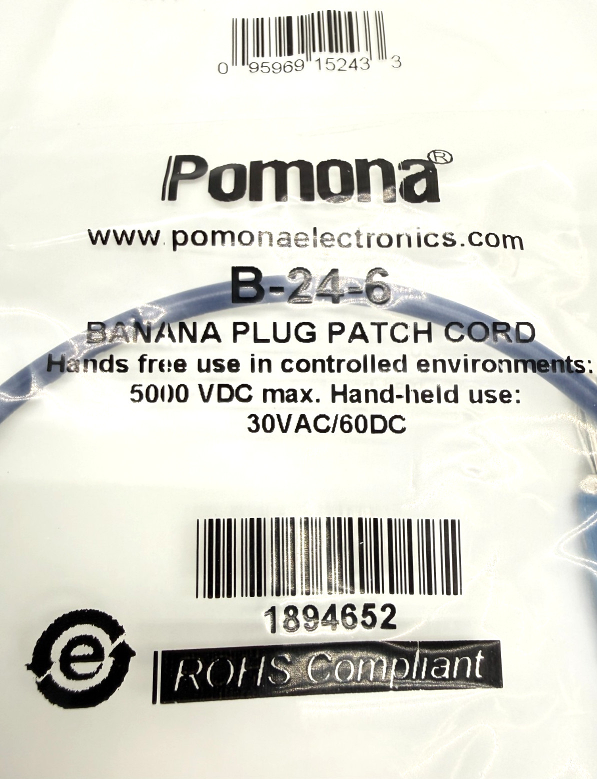 Lot of 5x Pomona B-24-6 Banana Plug Patch Cord Stackable 24″ Long 15A 5kV BLUE