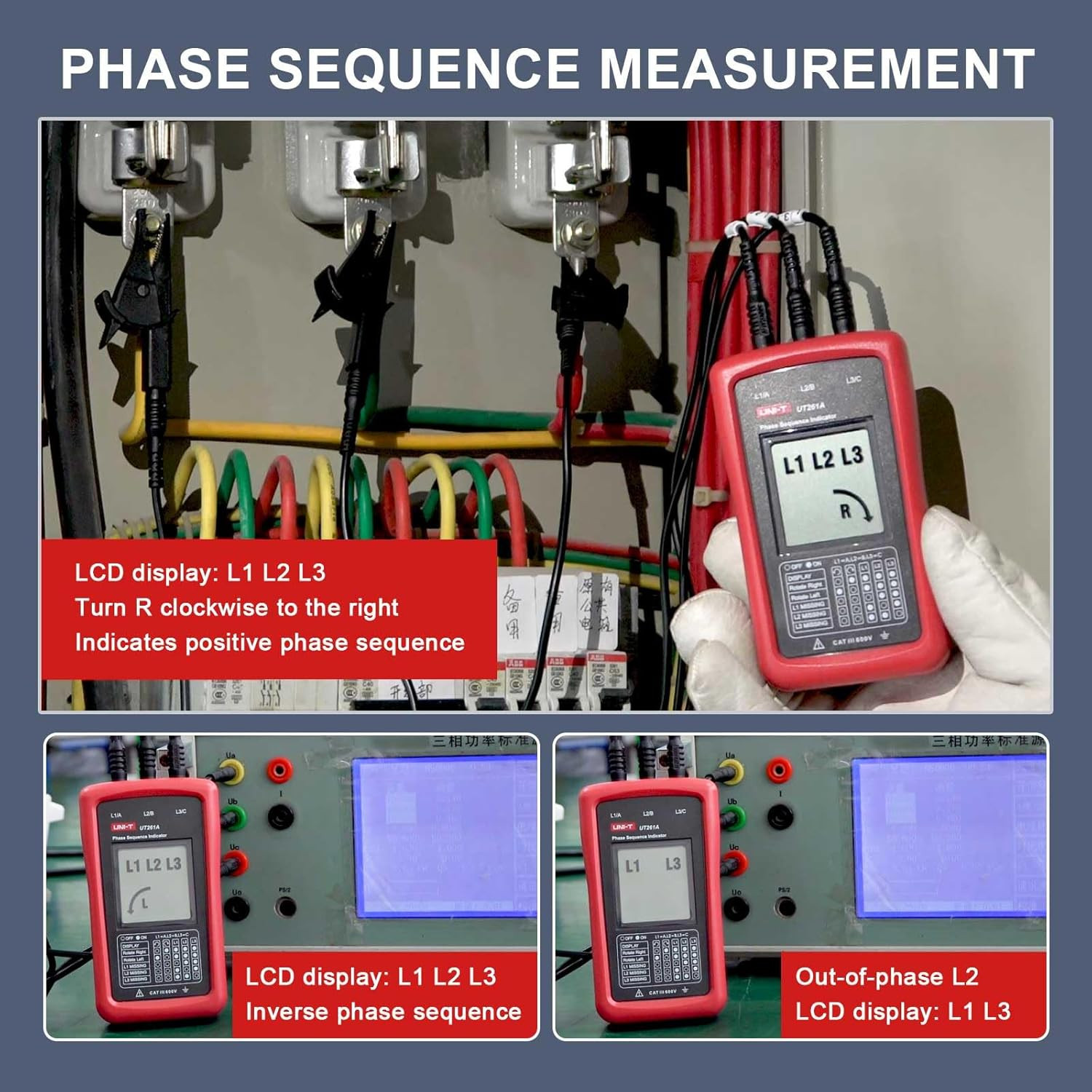3-Phase Rotation Meter Sequence Tester, AC Phase Sequence Indicator 40V-690V Lac