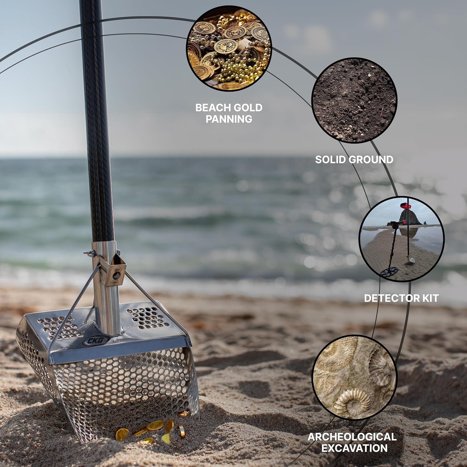 CKG Beach Sand Scoop Metal Detector Shovel Sifter Long Carbon Fiber Handle Pole