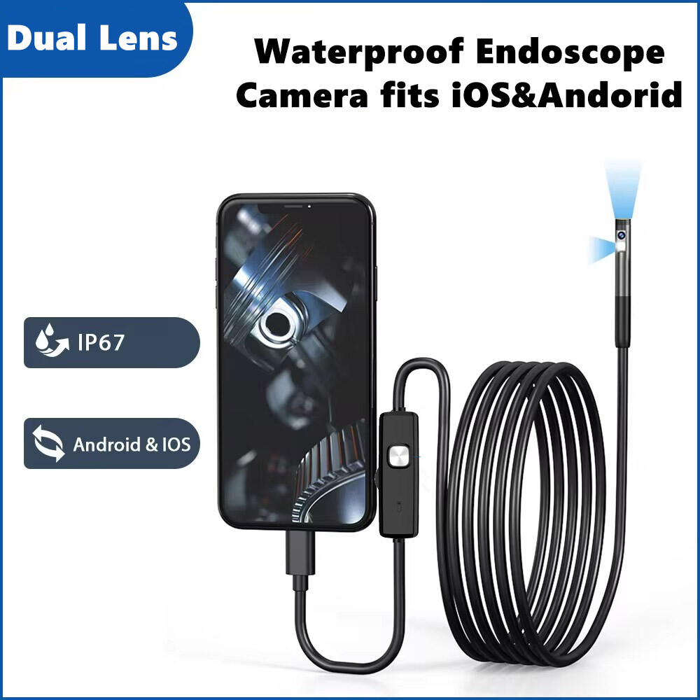 For iPhone 16/15/14 iOS/Android Cellphone iPad Dual Lens Endoscope Camera IP68