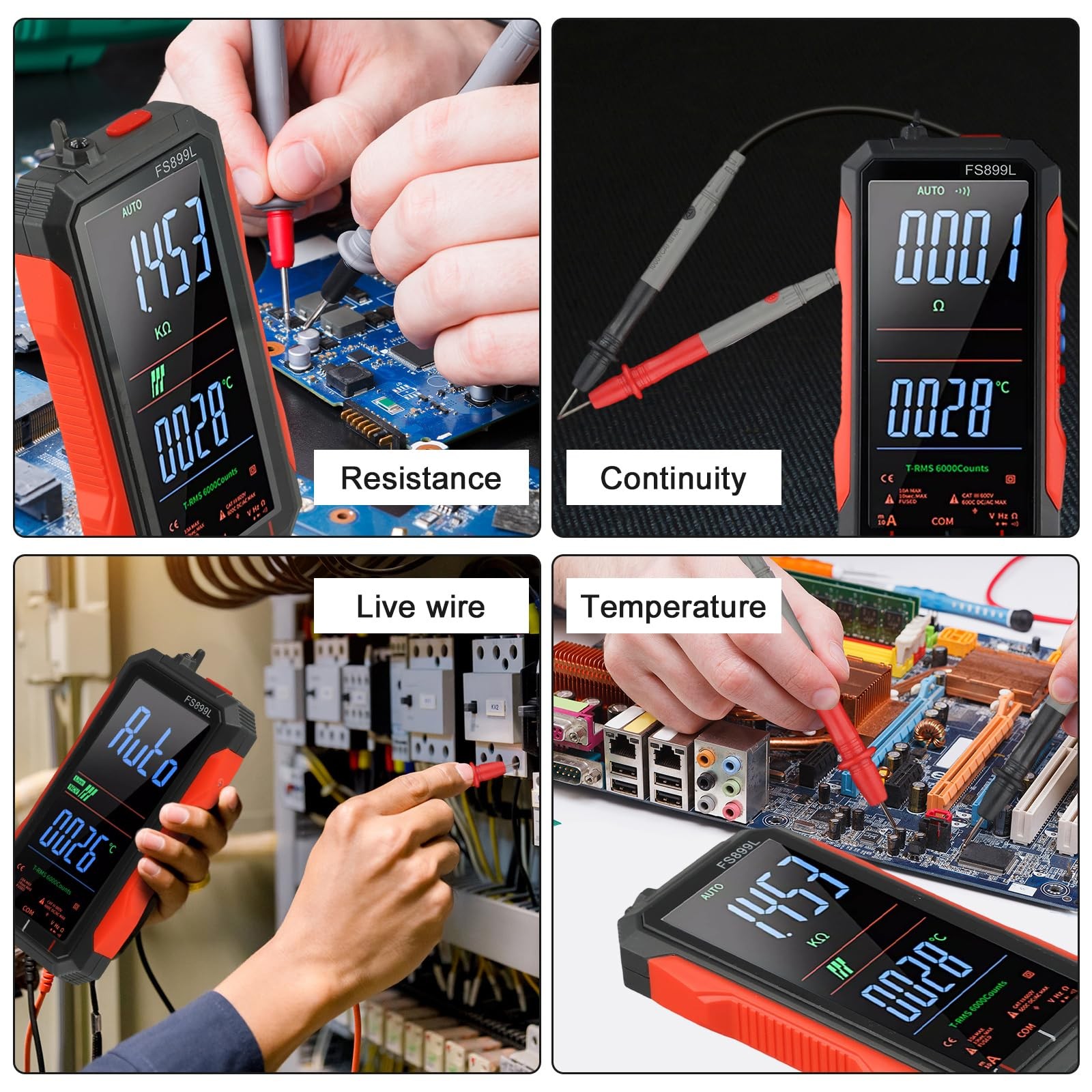 FS899L Digital Multimeter with Color Screen & Storage Case, USB C Rechargeable
