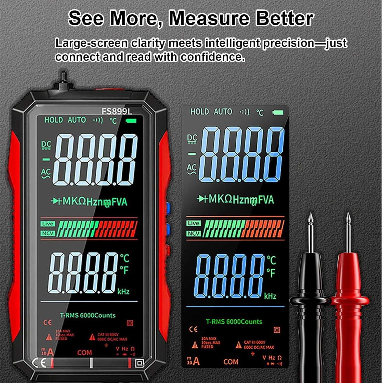 Digital Multimeter True RMS Auto Ranging, AC DC Voltage Tester NCV 6000 Counts