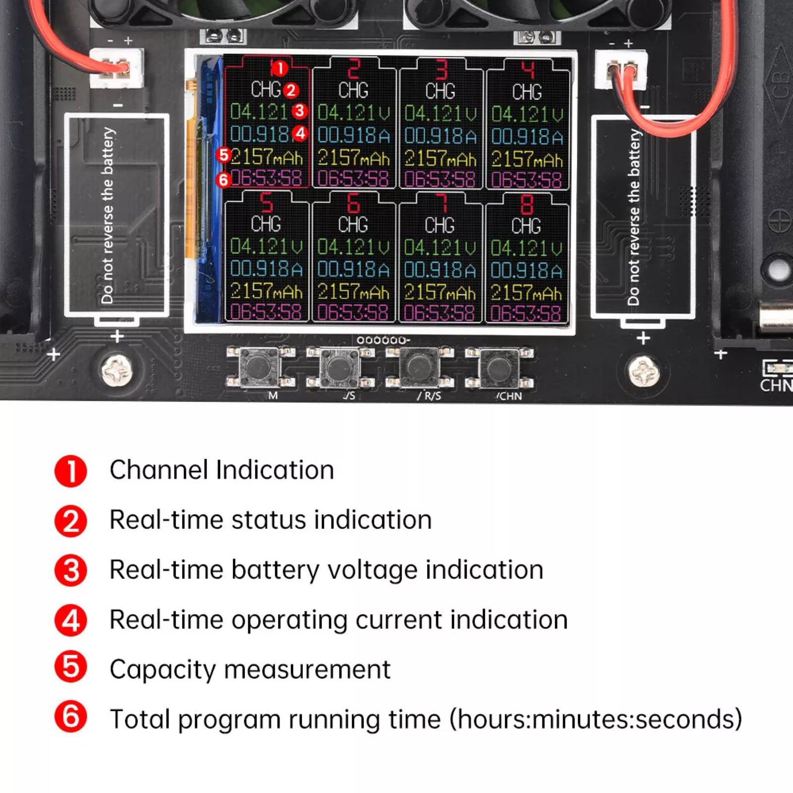 8CH 2.4in LCD Screen Internal Resistance Tester Charging Discharging DC