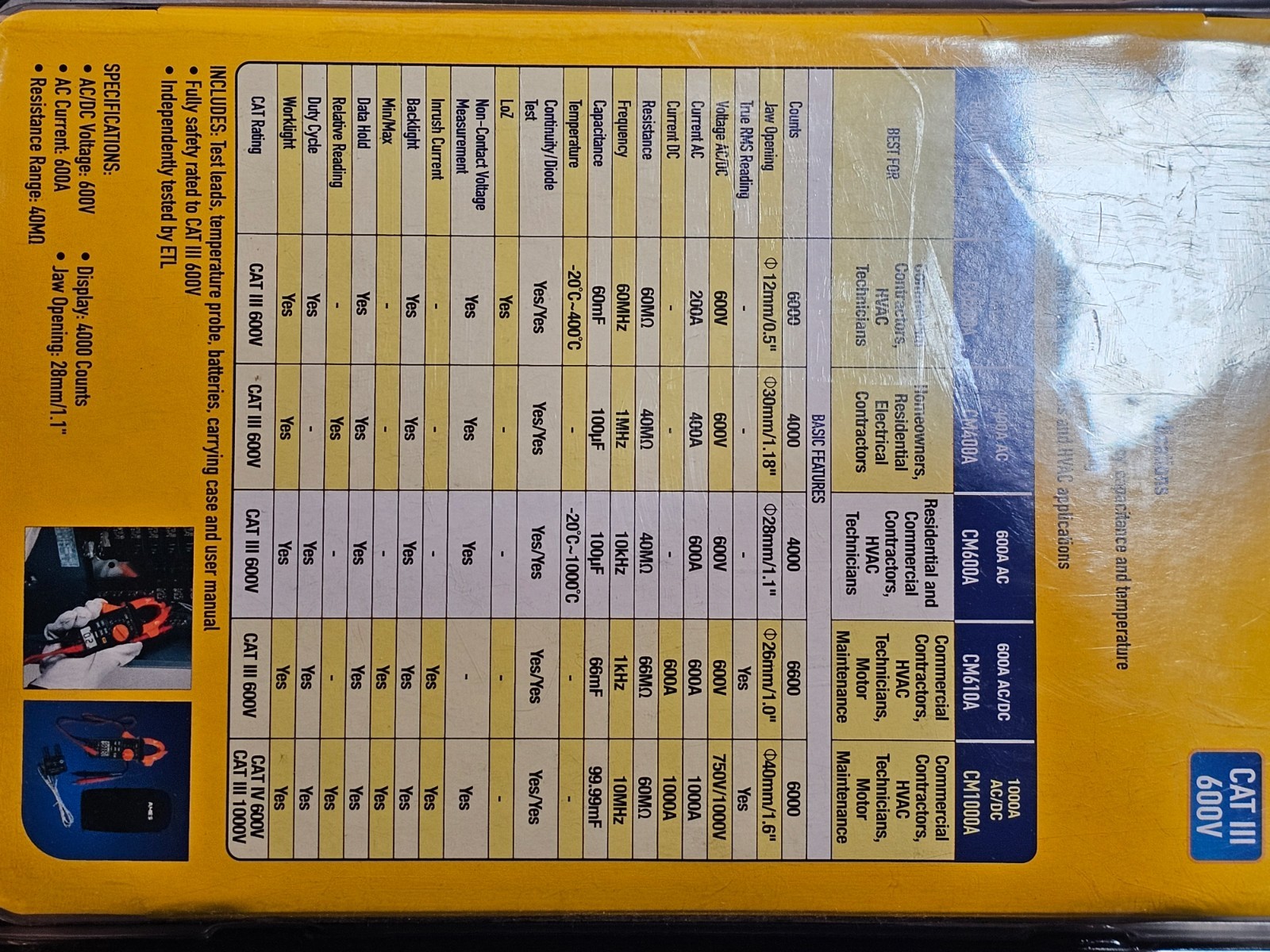 Ames Instruments CM600A Cat III 600 V AC Compact Clamp Meter Digital
