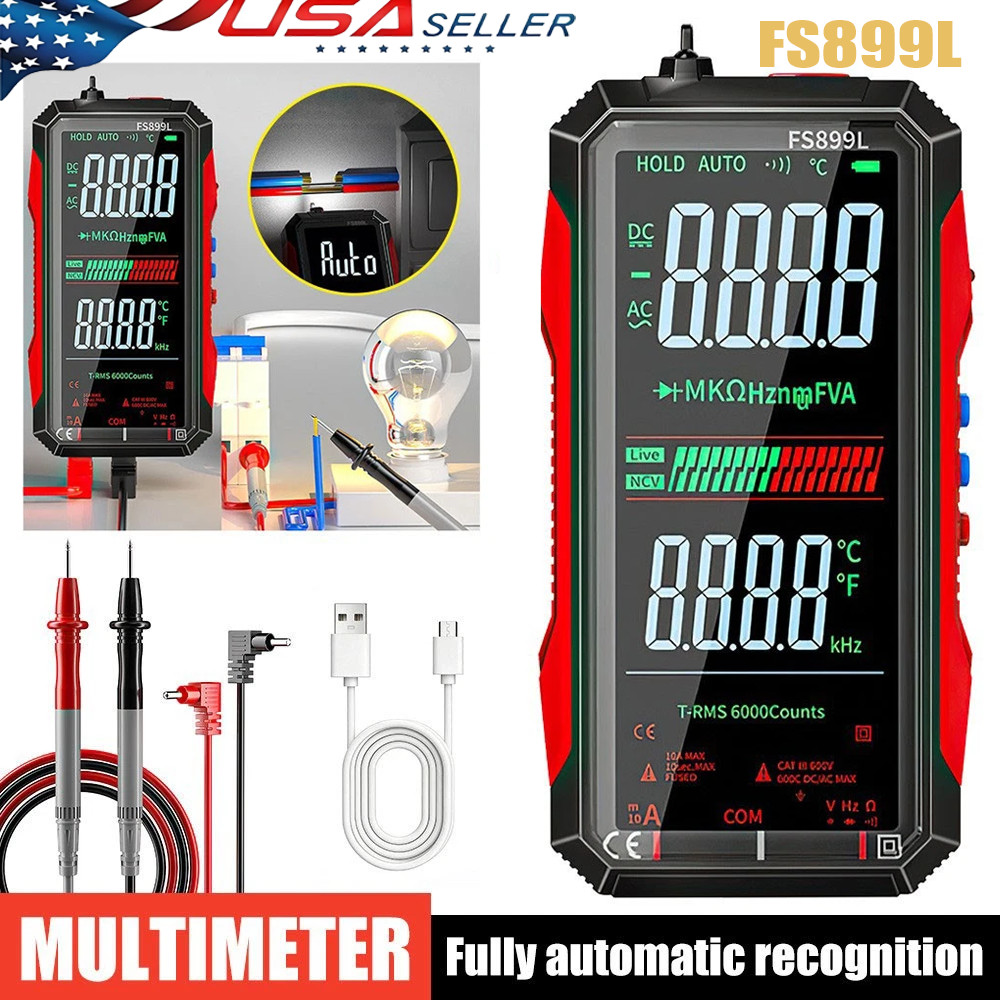 FS899L Digital Multimeter with Color Screen & Storage Case, USB C Rechargeable