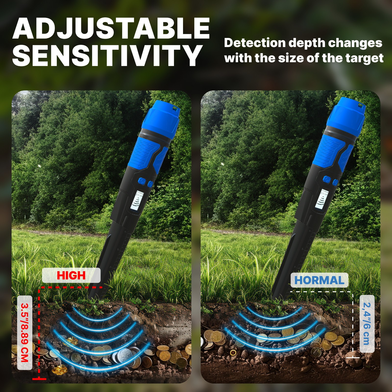 CKG Metal Detector Pinpointer 360° Detection, Fully Waterproof IP68, Color Blue