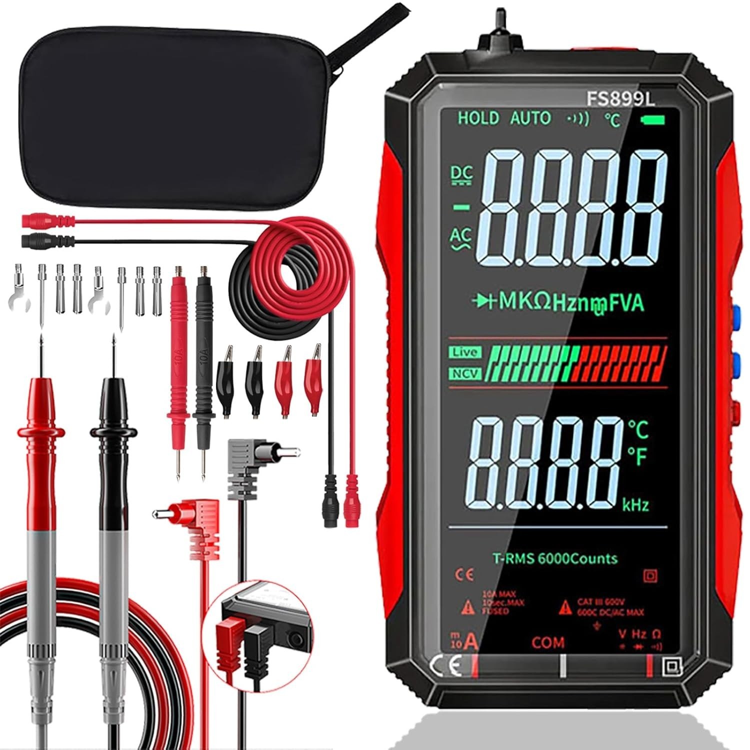 Digital Multimeter True RMS Auto Ranging, AC DC Voltage Tester NCV 6000 Counts