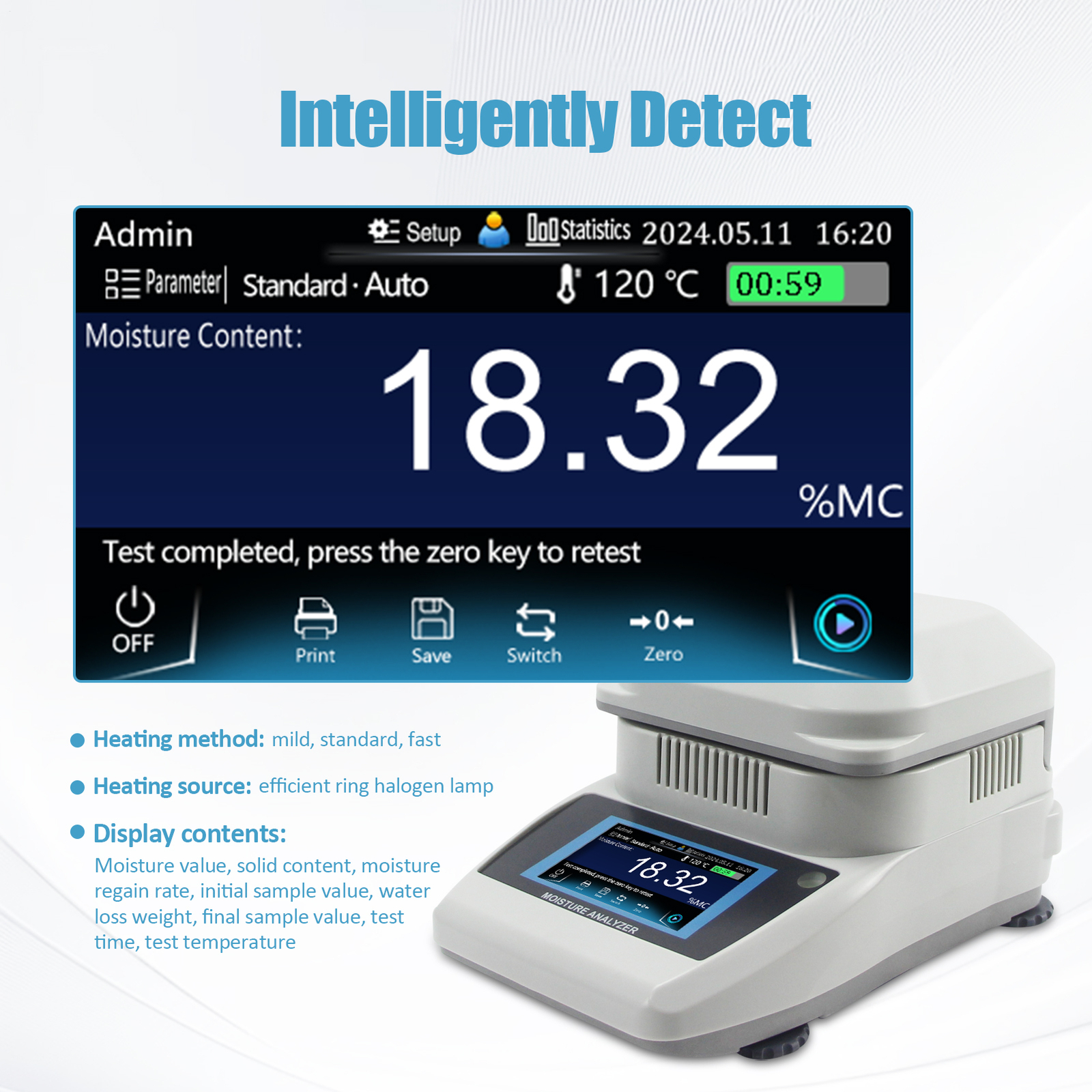 Digital Lab Moisture Halogen Heating Moisture Analyzer Meter Tester 0.001-120g