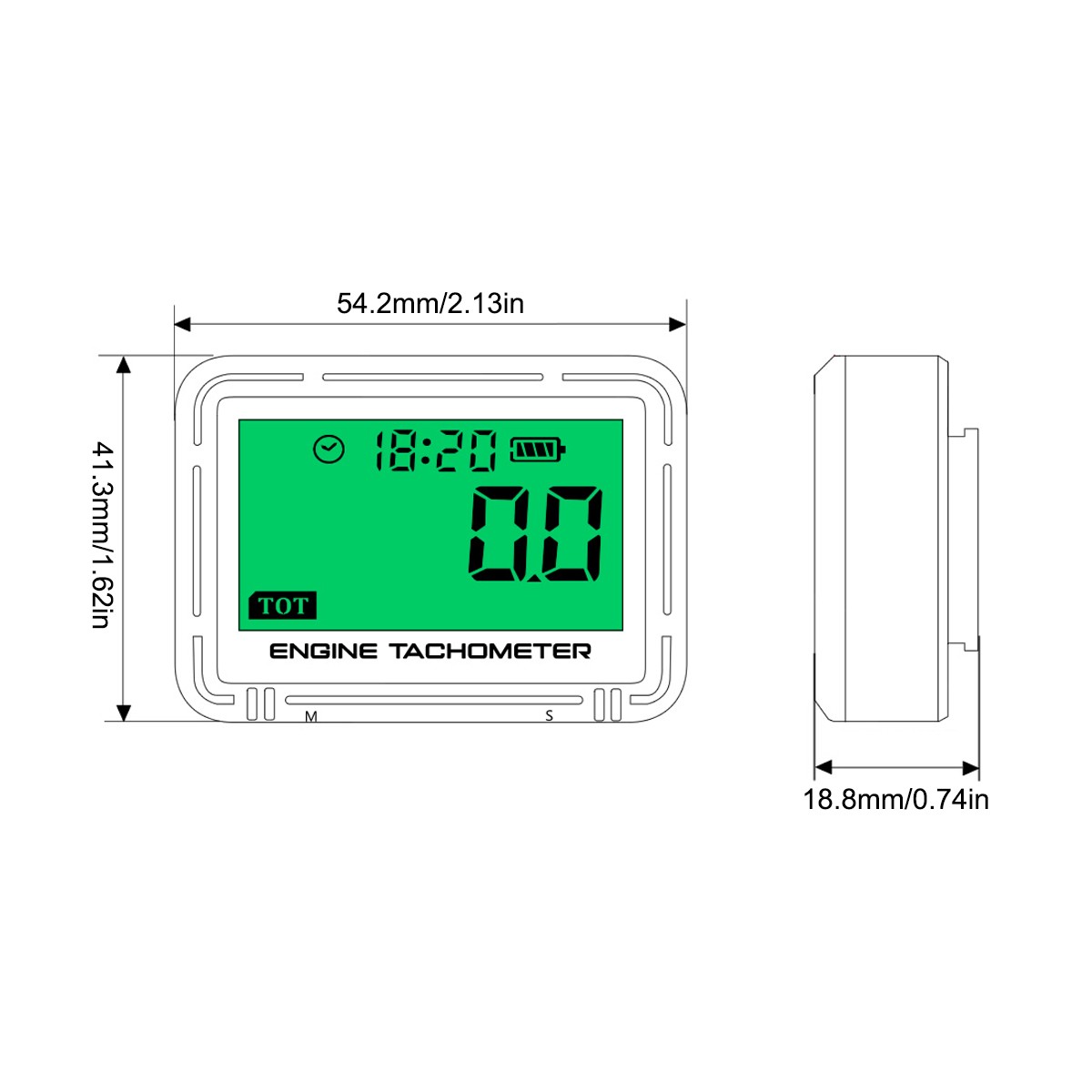 Digital Tachometer Hour Meter Waterproof IP68 RPM Alert 0-18000 LCD Backlight