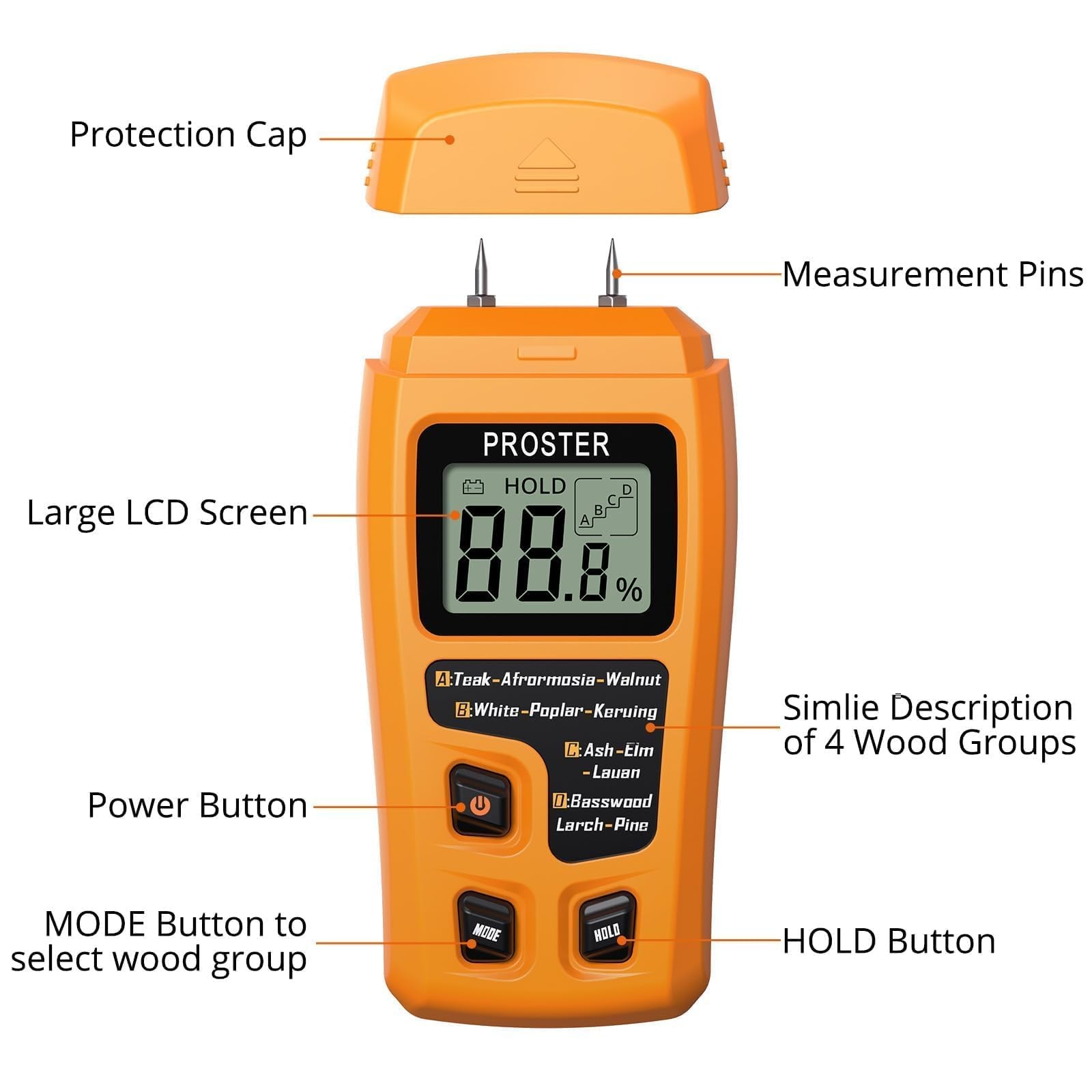 Digital Wood Moisture Meter Pin Type 4 Modes LCD Damp Tester Firewood Paper